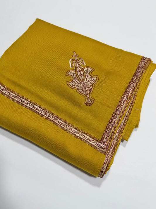 Kingri Border Embroidered Pashmina Shawl | Mustard