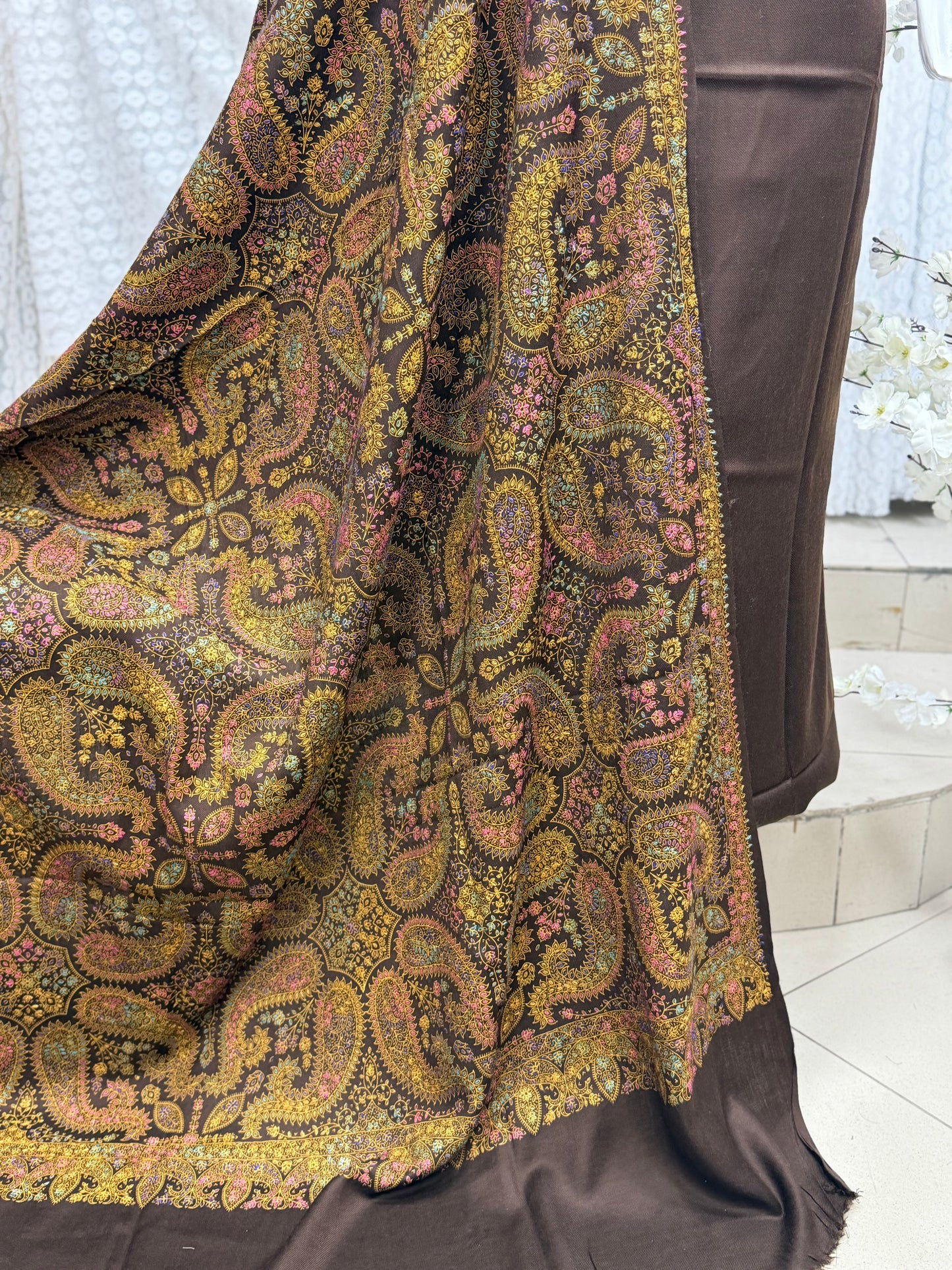 3 Piece Chikankari Suit With Pure Lawn Print Base Chikan Bore | Light Grey