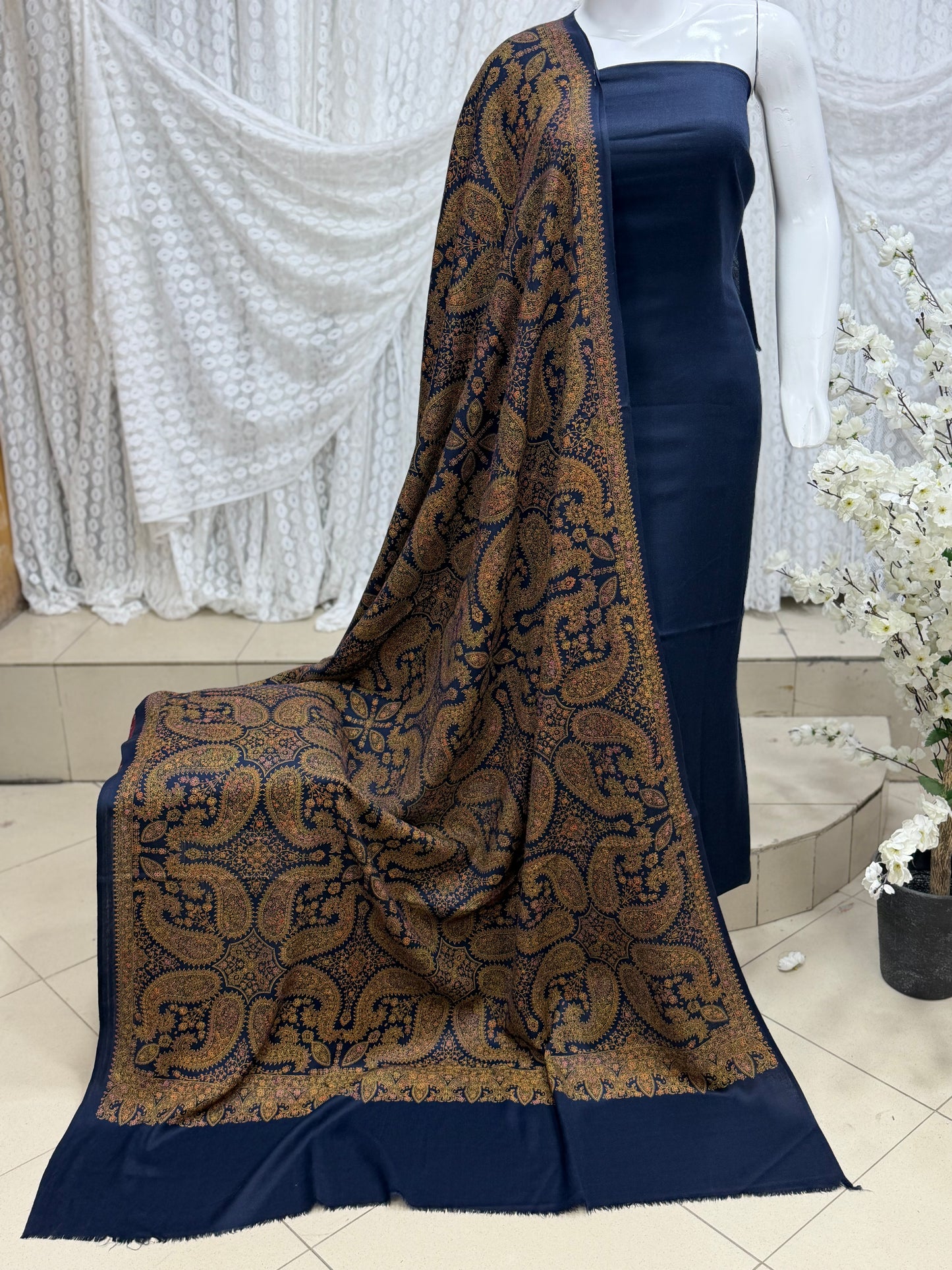3 Piece Chikankari Suit With Pure Lawn Print Base Chikan Bore | Light Grey