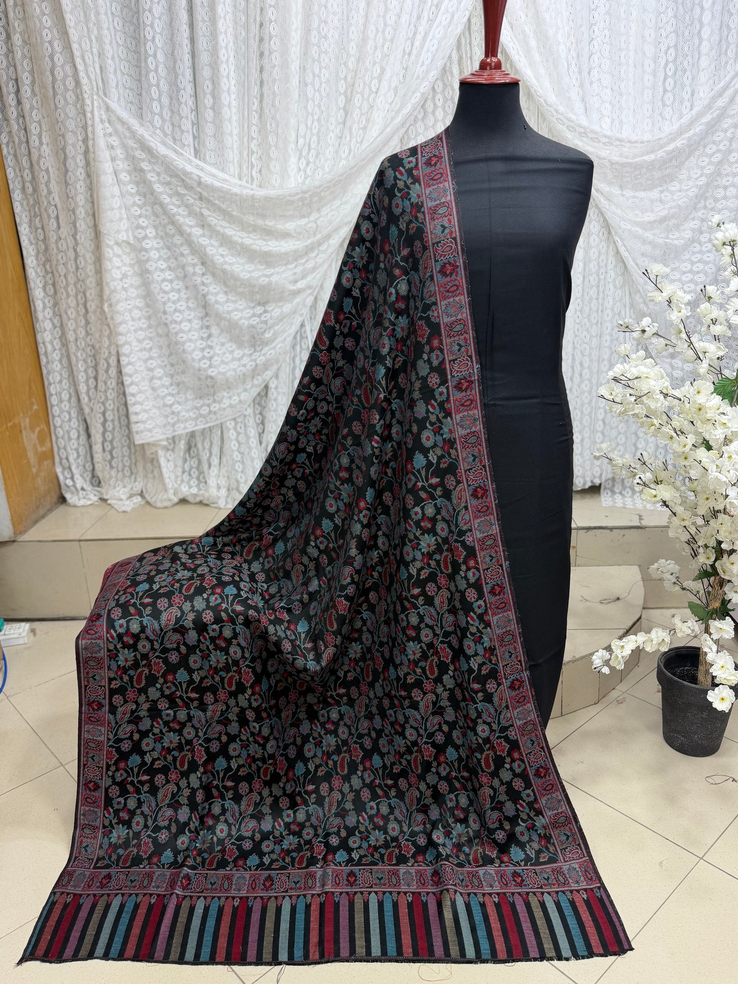 3 Piece Kani Shawl Suit | Plain Marina Suit With Kani Pashmina Shawl Perfect Gift | Black