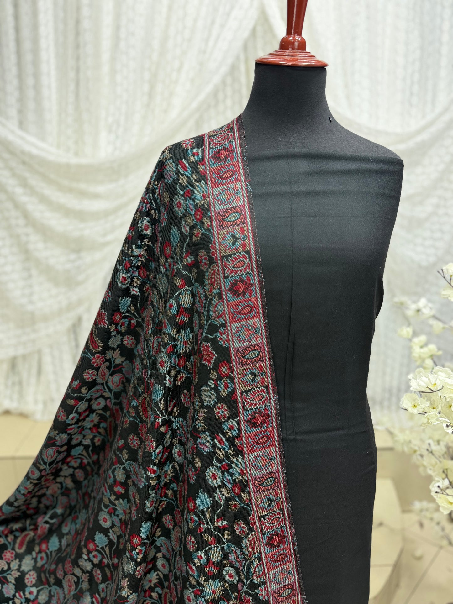 3 Piece Kani Shawl Suit | Plain Marina Suit With Kani Pashmina Shawl Perfect Gift | Black
