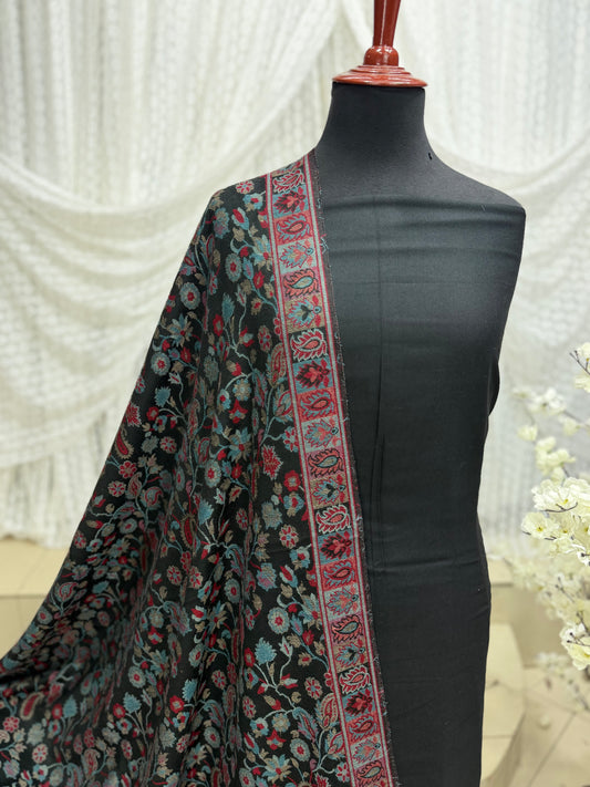3 Piece Kani Shawl Suit | Plain Marina Suit With Kani Pashmina Shawl Perfect Gift | Black