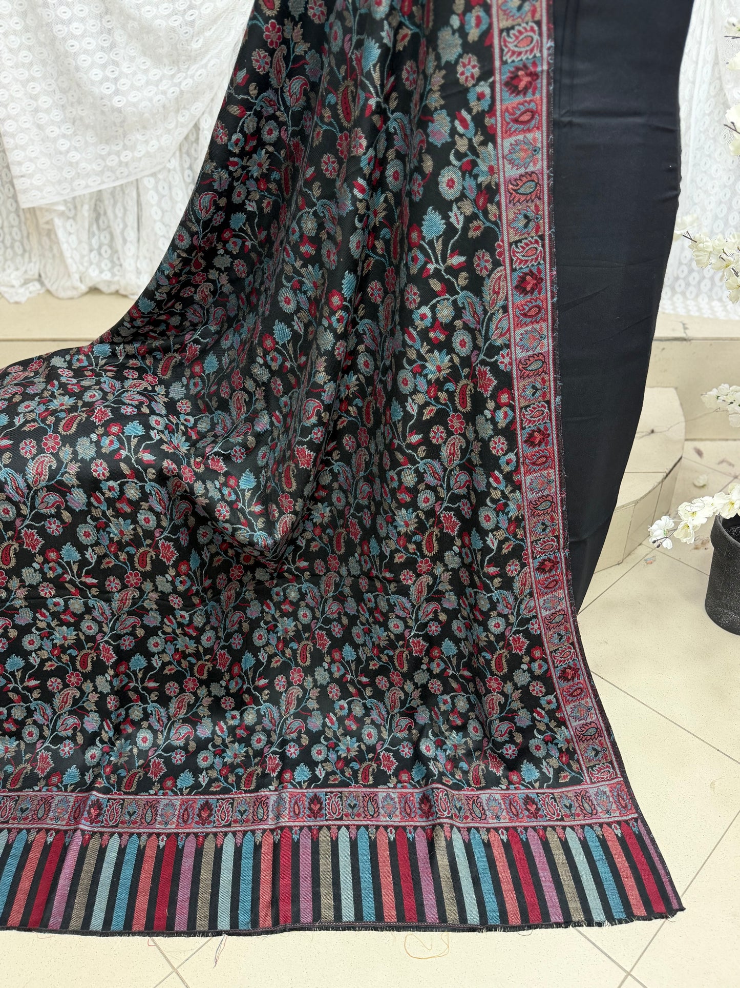 3 Piece Kani Shawl Suit | Plain Marina Suit With Kani Pashmina Shawl Perfect Gift | Black