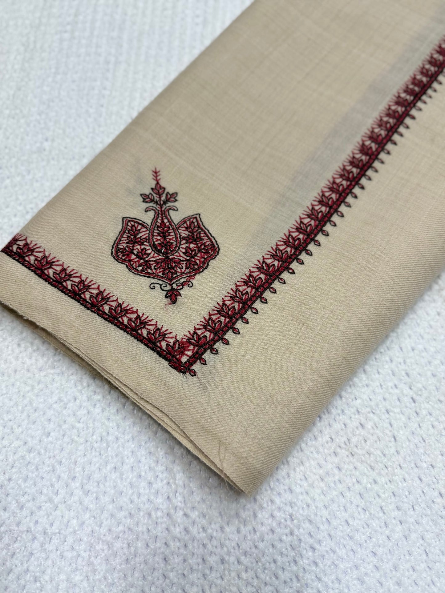 Kingri Border Embroidered Pashmina Shawl | Light Skin