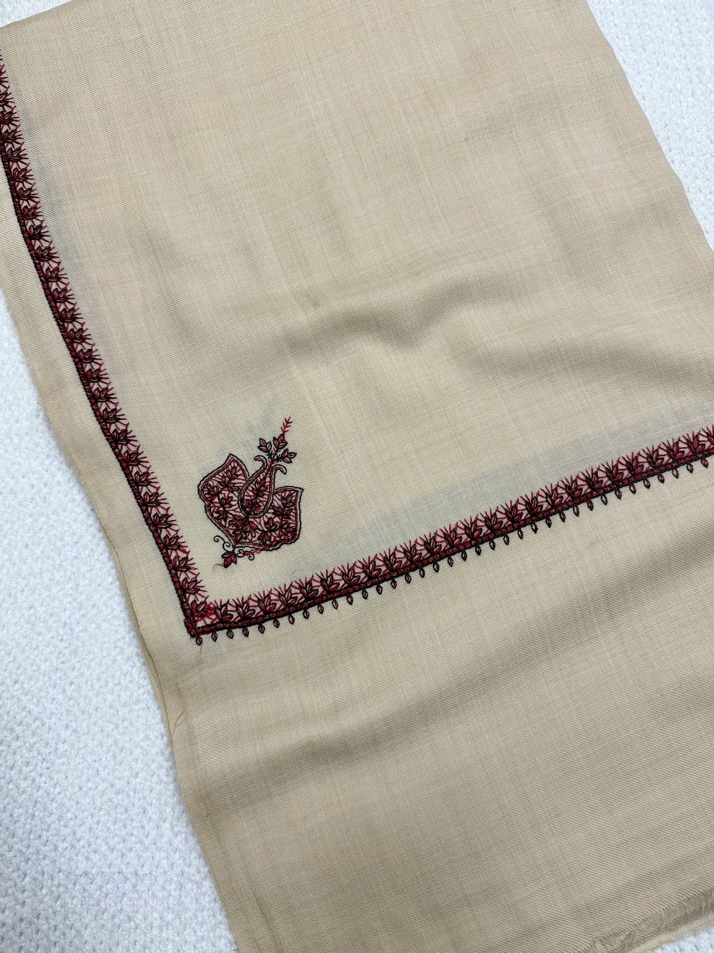 Kingri Border Embroidered Pashmina Shawl | Light Skin