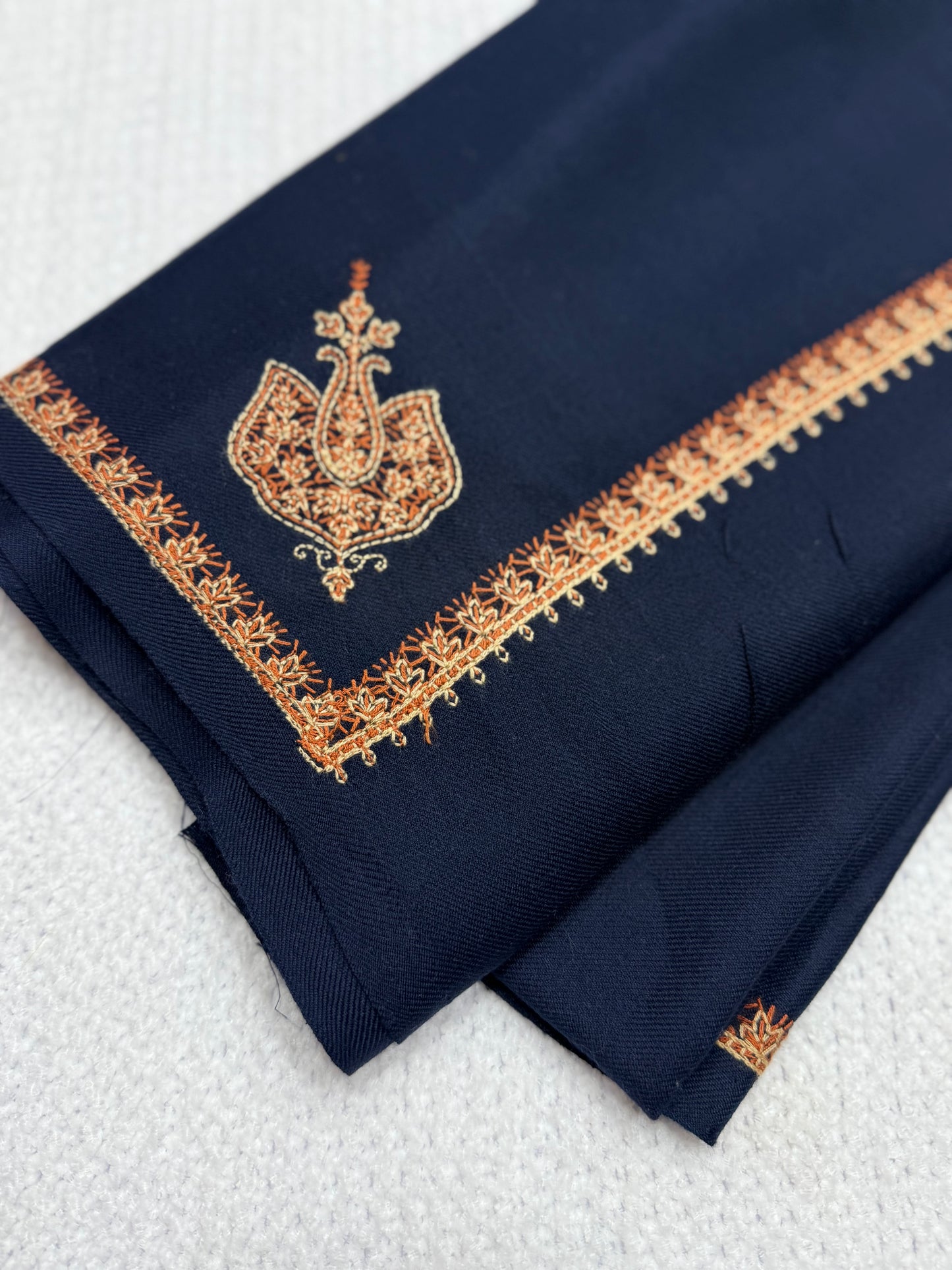 Kingri Border Embroidered Pashmina Shawl | Navy Blue