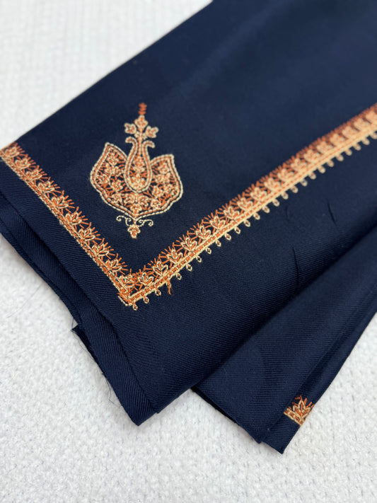 Kingri Border Embroidered Pashmina Shawl | Navy Blue
