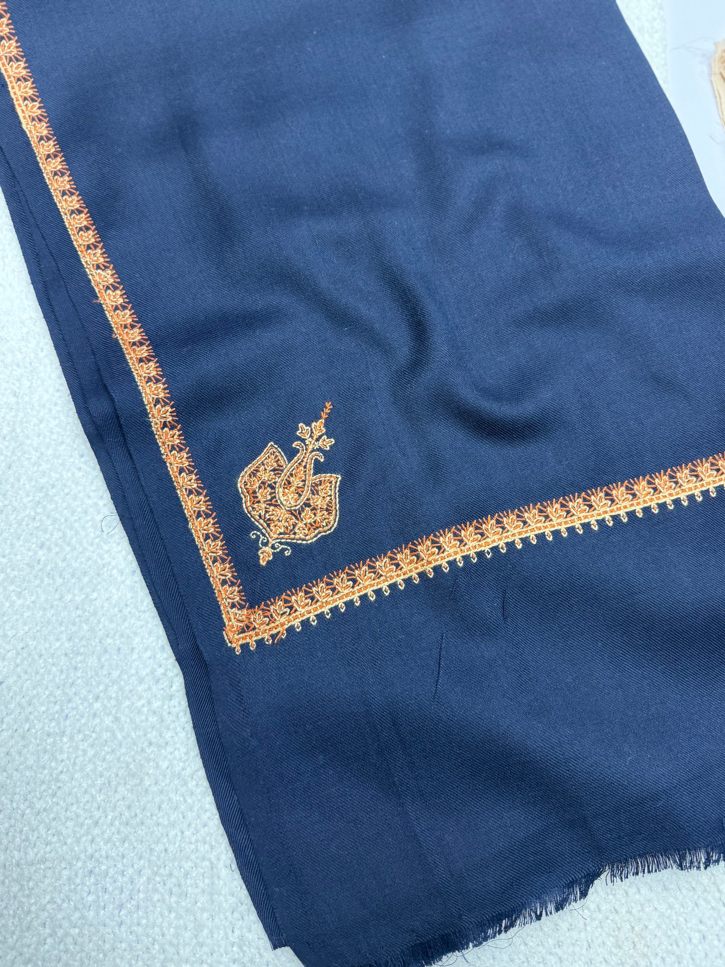 Kingri Border Embroidered Pashmina Shawl | Navy Blue