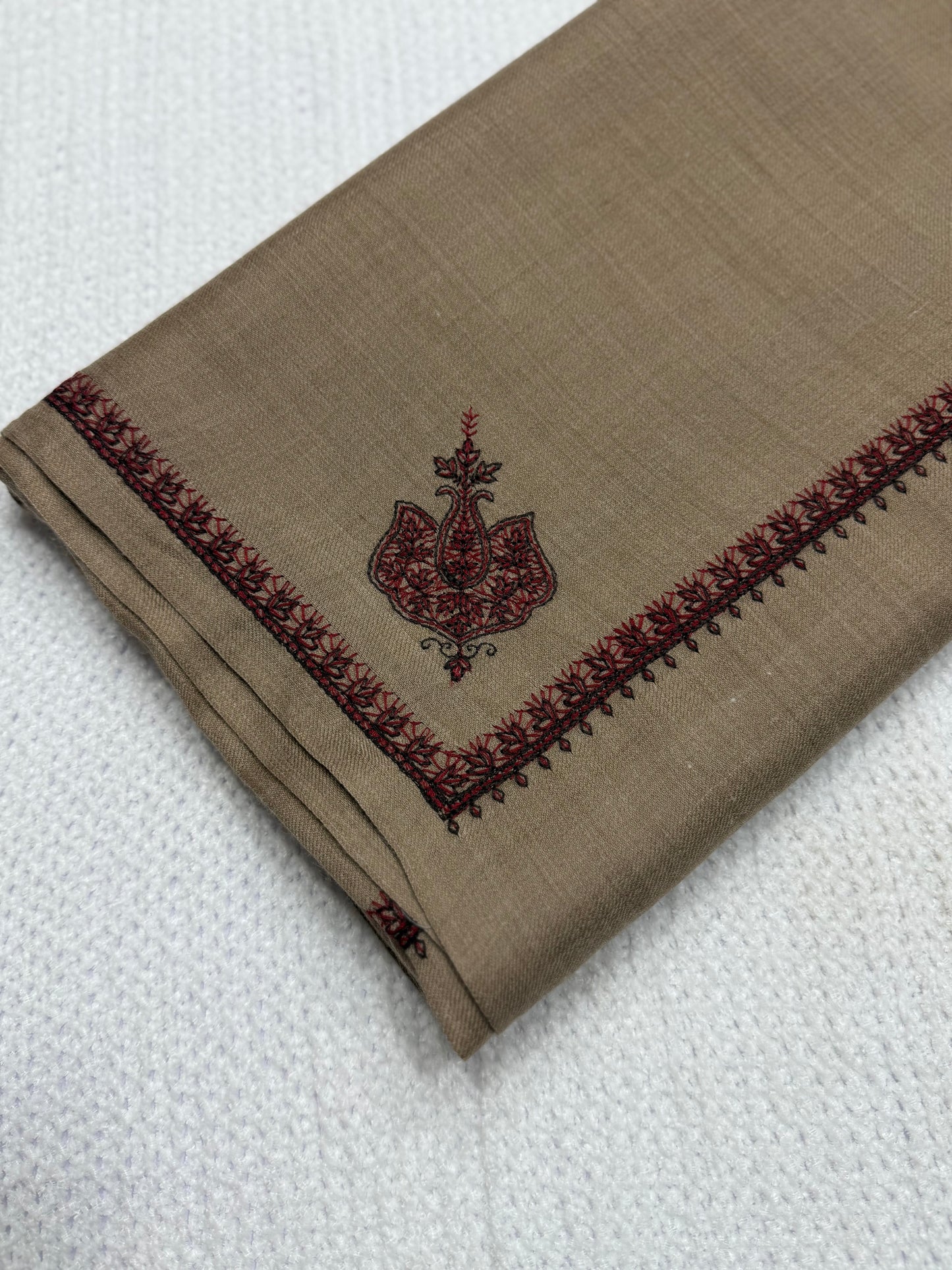 Kingri Border Embroidered Pashmina Shawl | Dark Skin