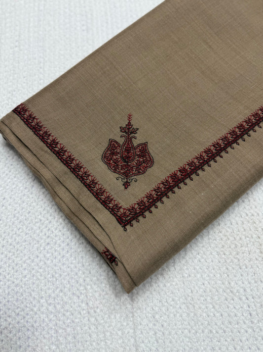 Kingri Border Embroidered Pashmina Shawl | Dark Skin