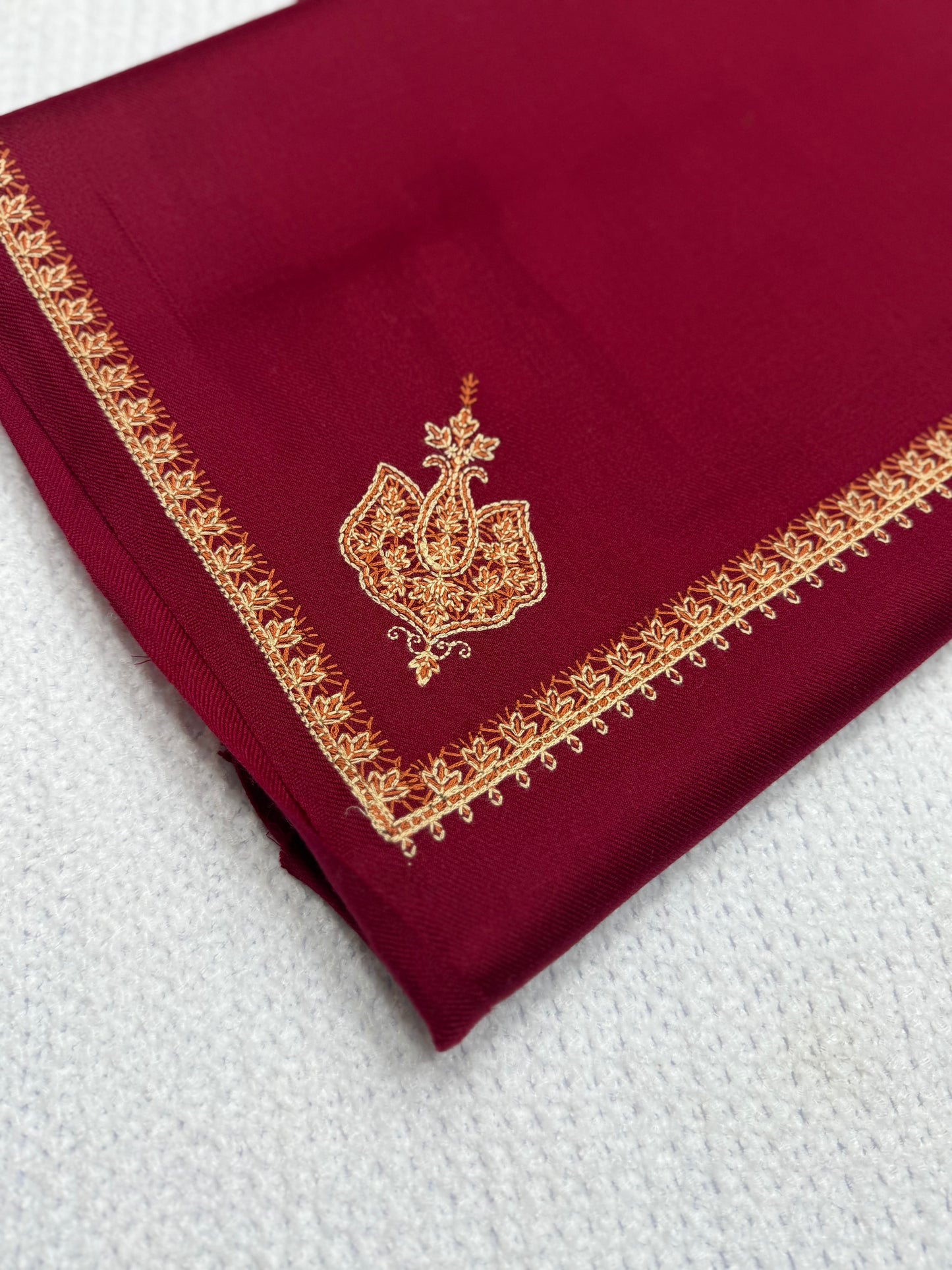 Kingri Border Embroidered Pashmina Shawl | Maroon