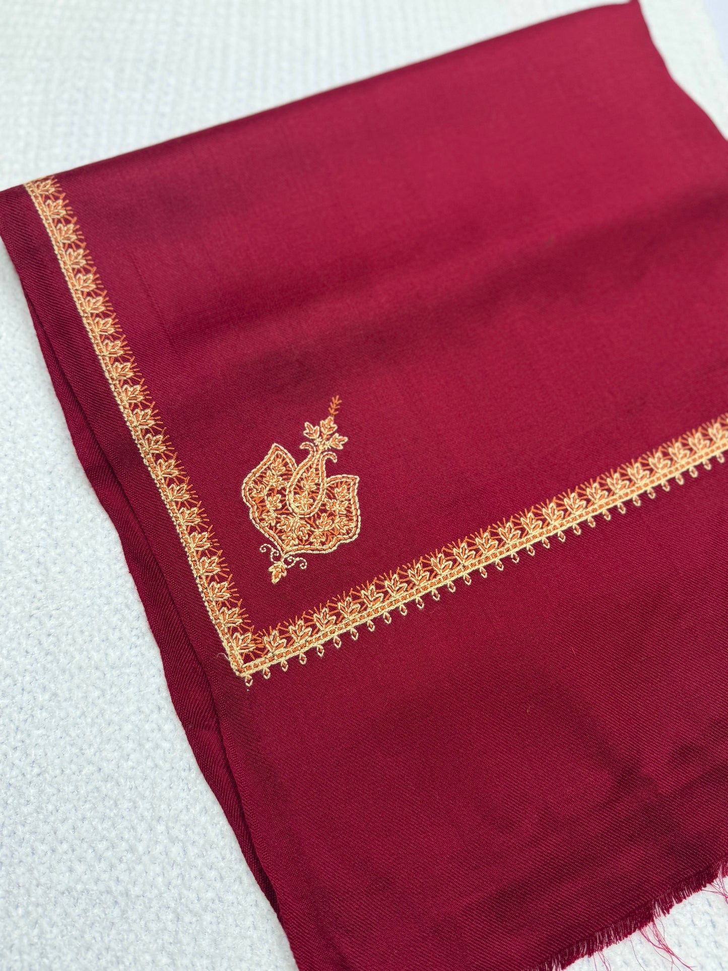 Kingri Border Embroidered Pashmina Shawl | Maroon