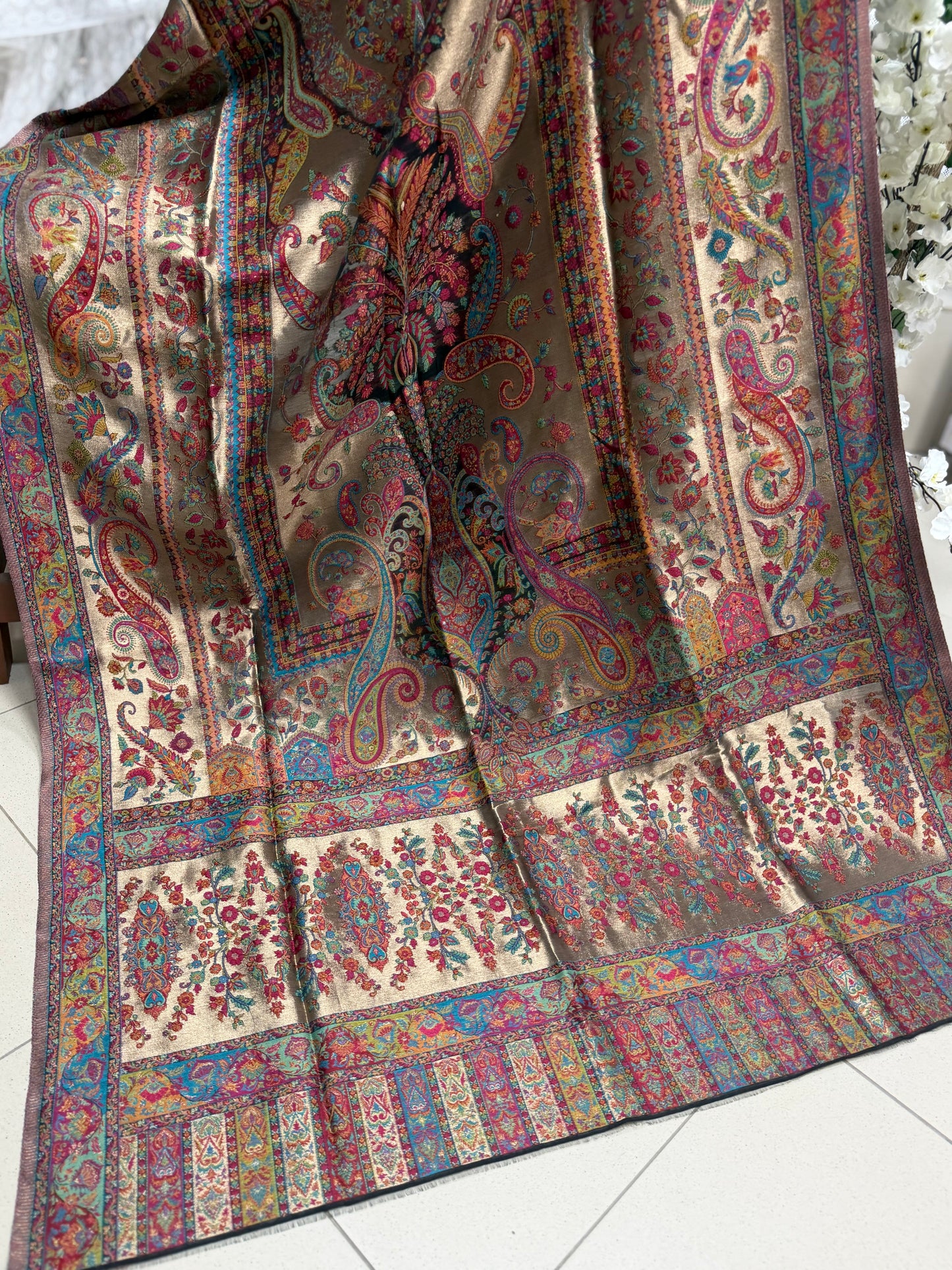 Moonlight Kani Silk Shawl, Wedding Wrap Perfect Gift Made in Kashmir