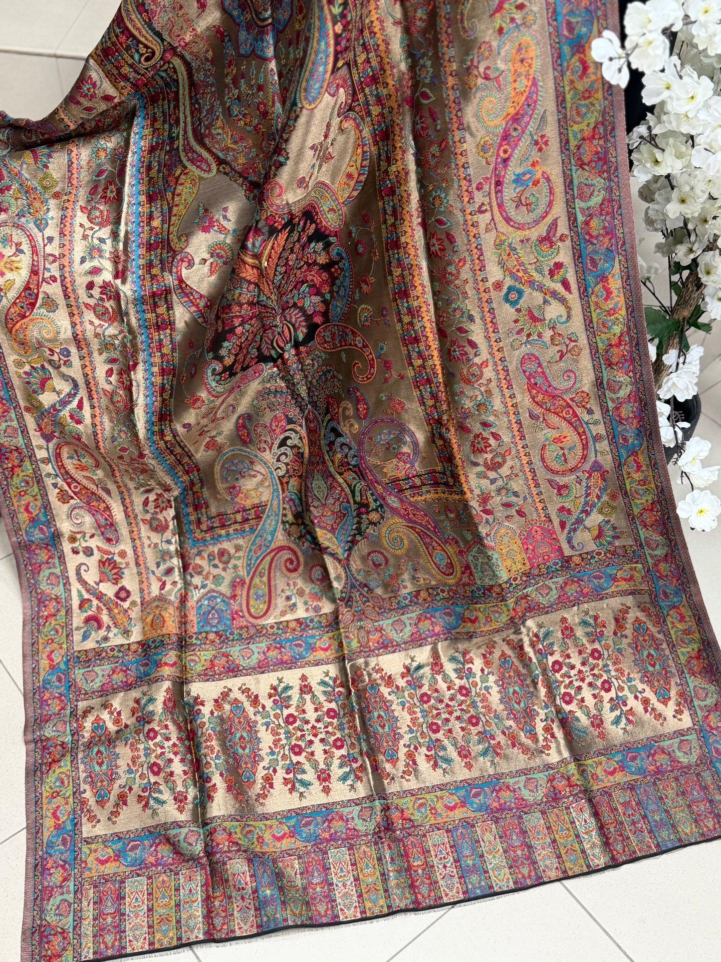 Moonlight Kani Silk Shawl, Wedding Wrap Perfect Gift Made in Kashmir