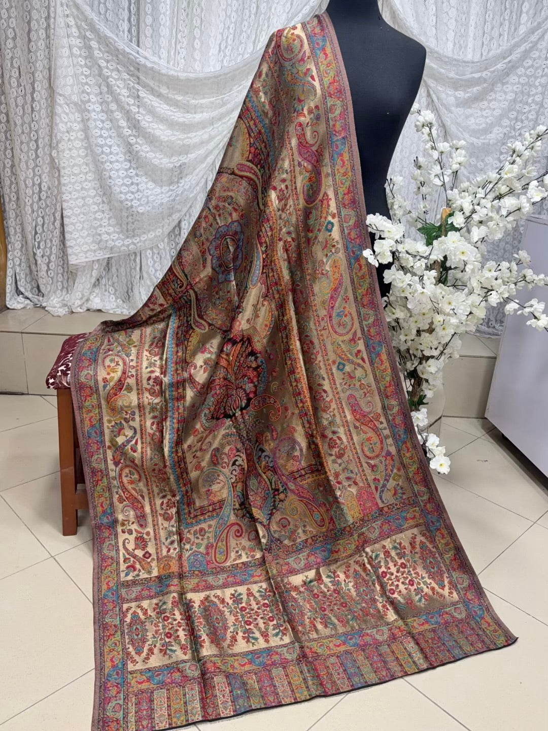 Moonlight Kani Silk Shawl, Wedding Wrap Perfect Gift Made in Kashmir