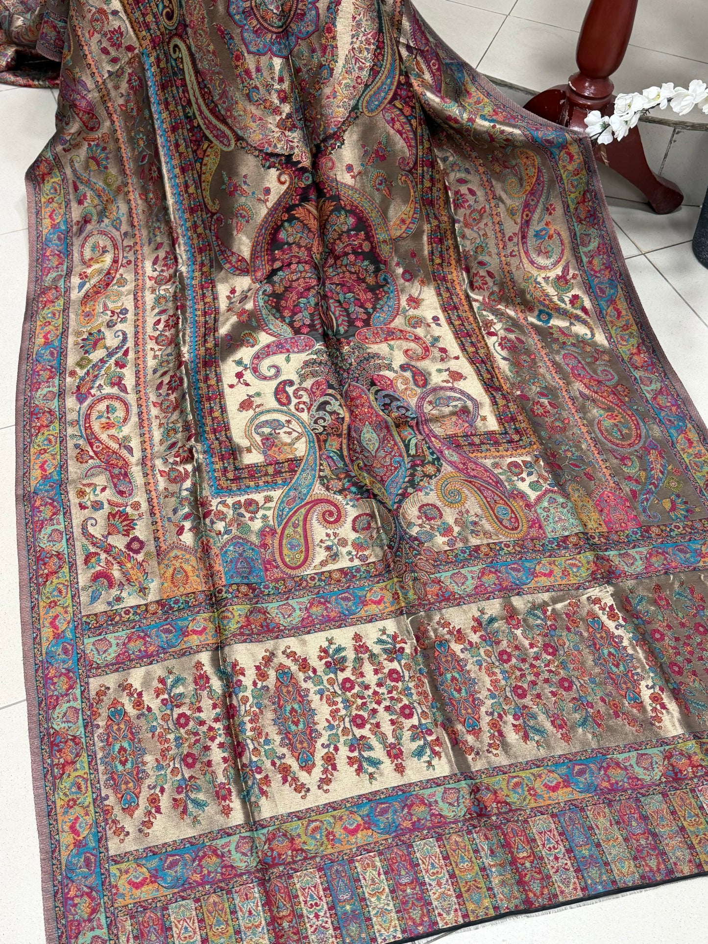 Moonlight Kani Silk Shawl, Wedding Wrap Perfect Gift Made in Kashmir