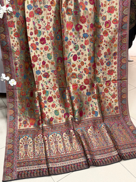 Moonlight Kani Silk Shawl, Wedding Wrap Perfect Gift Made in Kashmir