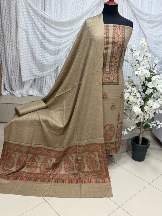 Special Kani Pashmina 3 Piece Unstitched Suit | Dark Skin Color