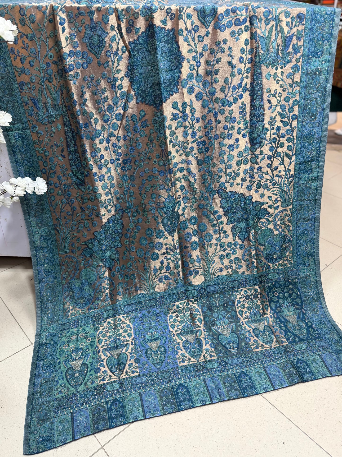 Moonlight Kani Silk Shawl, Wedding Wrap Perfect Gift Made in Kashmir