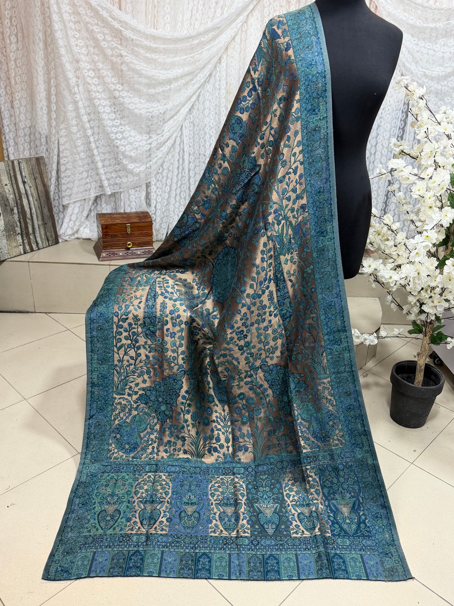 Moonlight Kani Silk Shawl, Wedding Wrap Perfect Gift Made in Kashmir