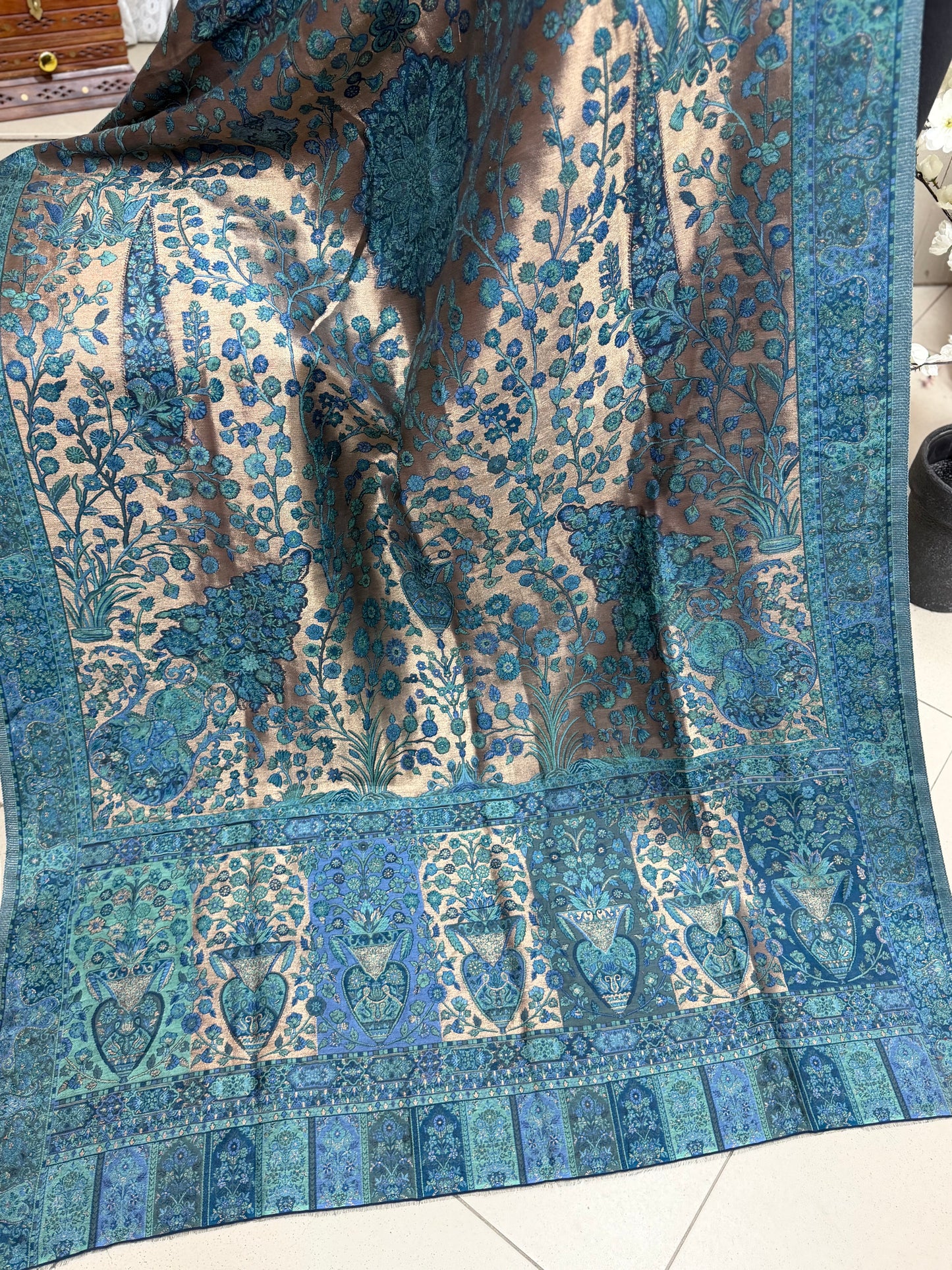 Moonlight Kani Silk Shawl, Wedding Wrap Perfect Gift Made in Kashmir