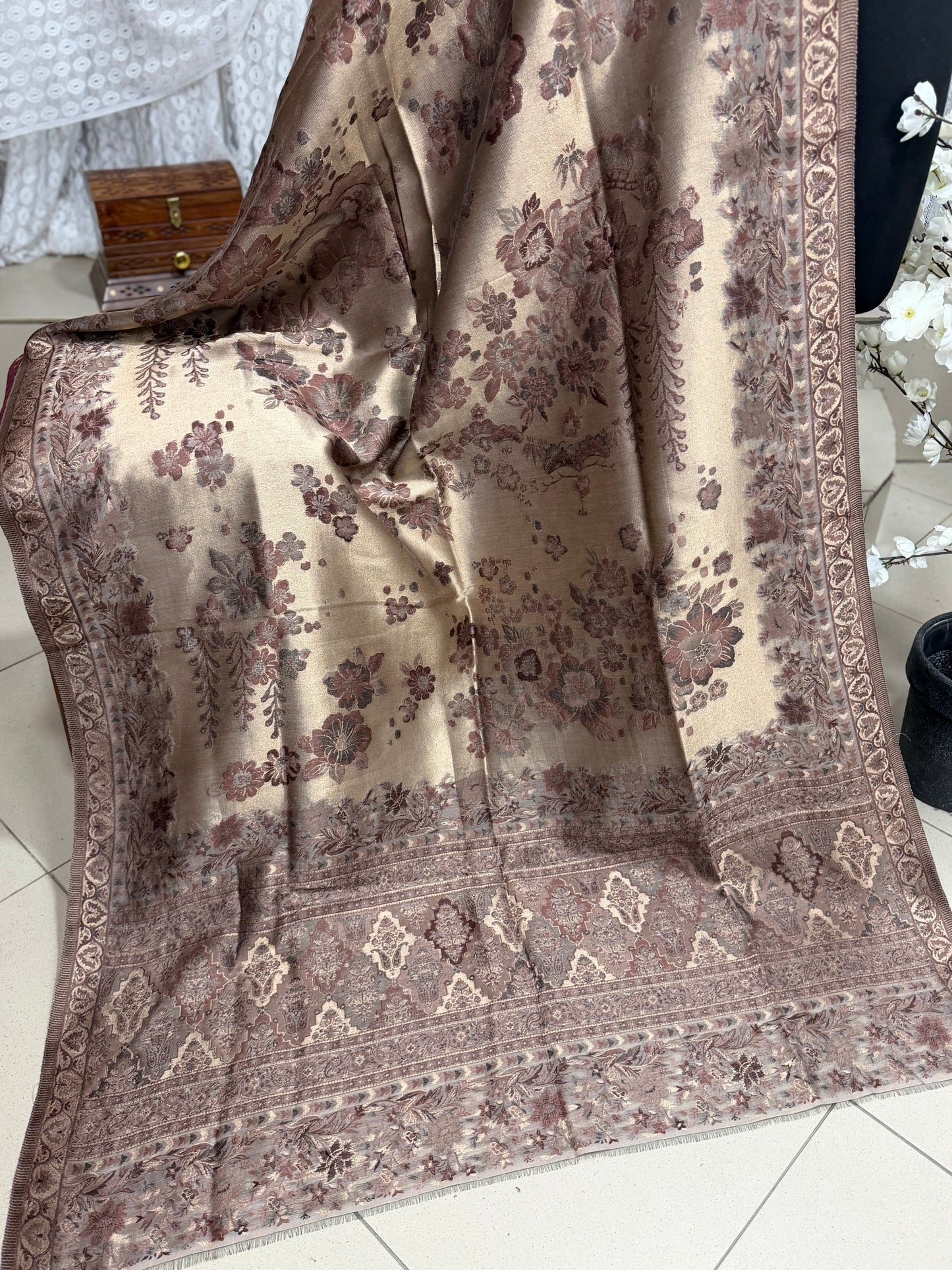 Moonlight Kani Silk Shawl, Wedding Wrap Perfect Gift Made in Kashmir