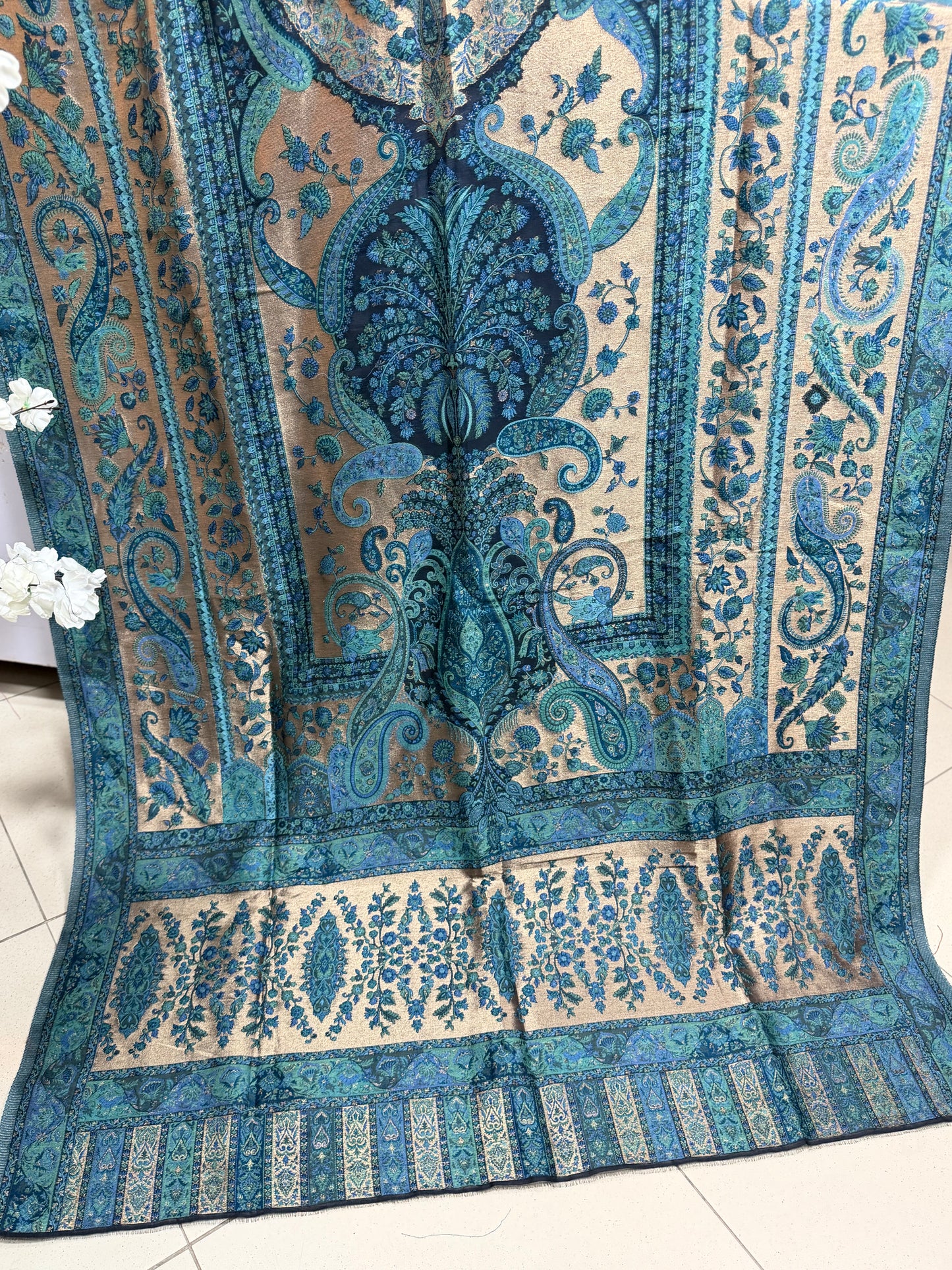 Moonlight Kani Silk Shawl, Wedding Wrap Perfect Gift Made in Kashmir
