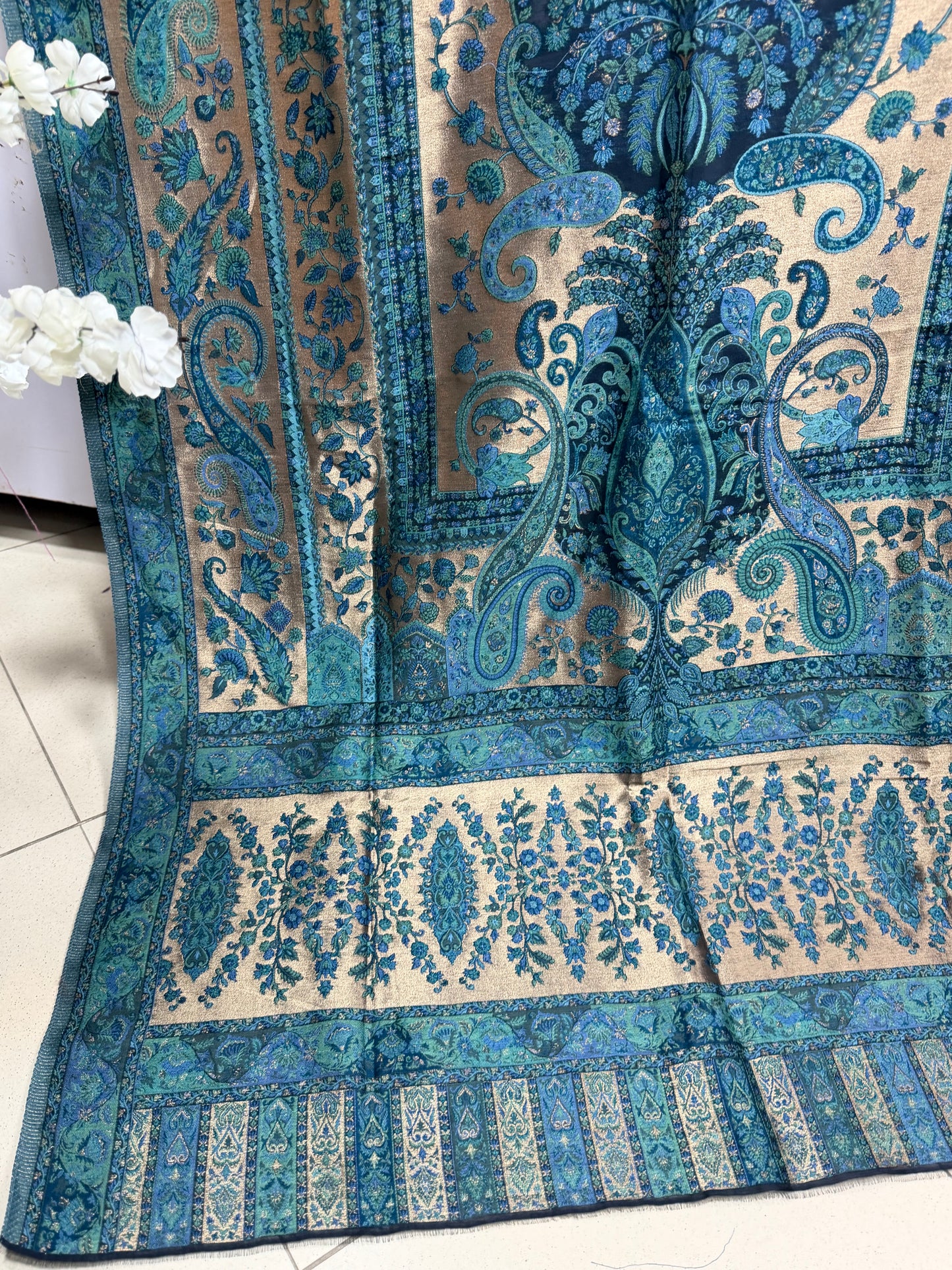 Moonlight Kani Silk Shawl, Wedding Wrap Perfect Gift Made in Kashmir