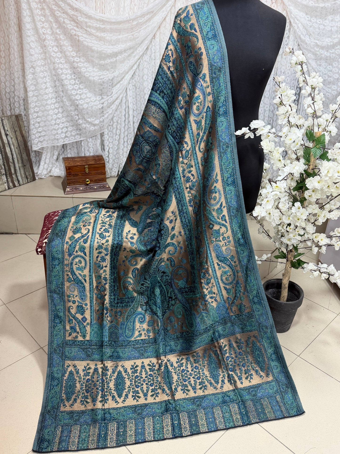 Moonlight Kani Silk Shawl, Wedding Wrap Perfect Gift Made in Kashmir