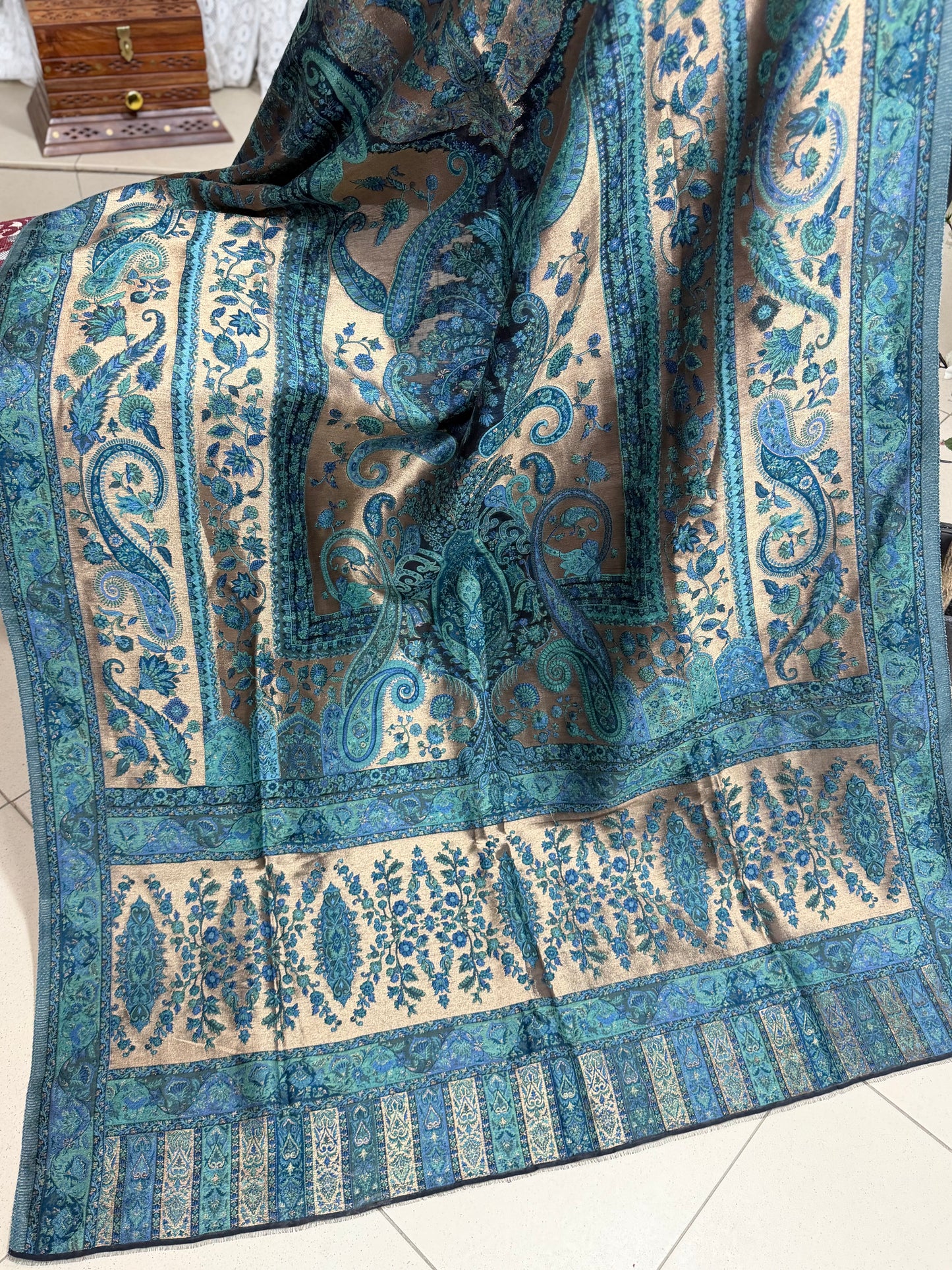 Moonlight Kani Silk Shawl, Wedding Wrap Perfect Gift Made in Kashmir