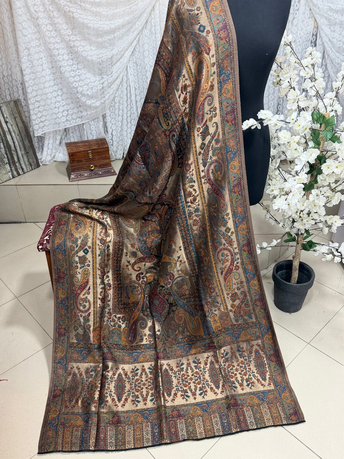 Moonlight Kani Silk Shawl, Wedding Wrap Perfect Gift Made in Kashmir