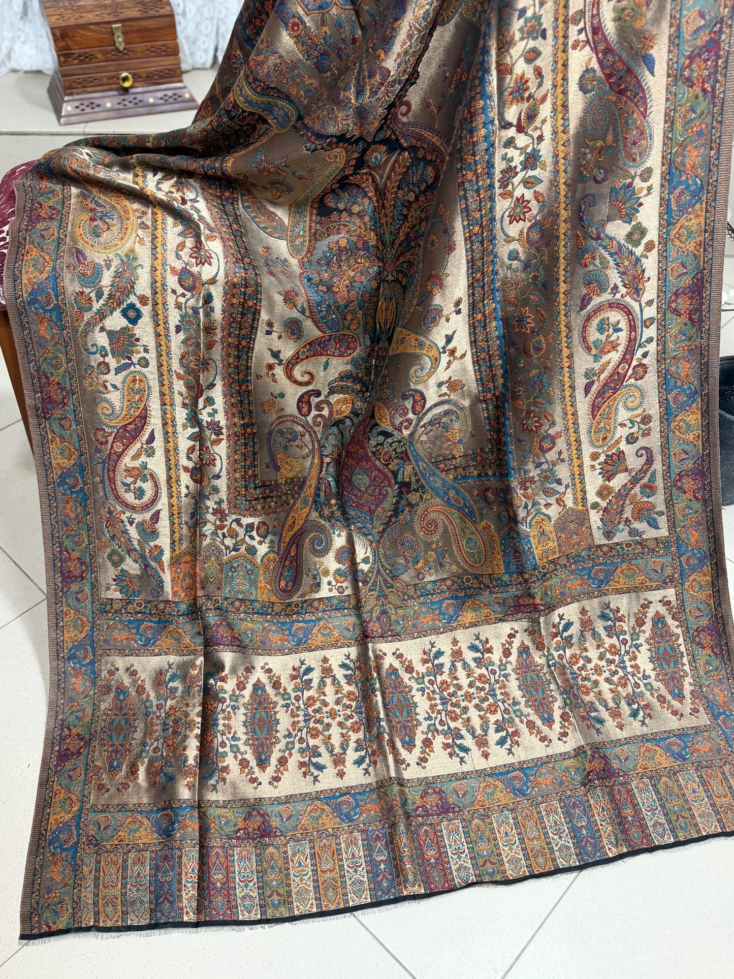 Moonlight Kani Silk Shawl, Wedding Wrap Perfect Gift Made in Kashmir