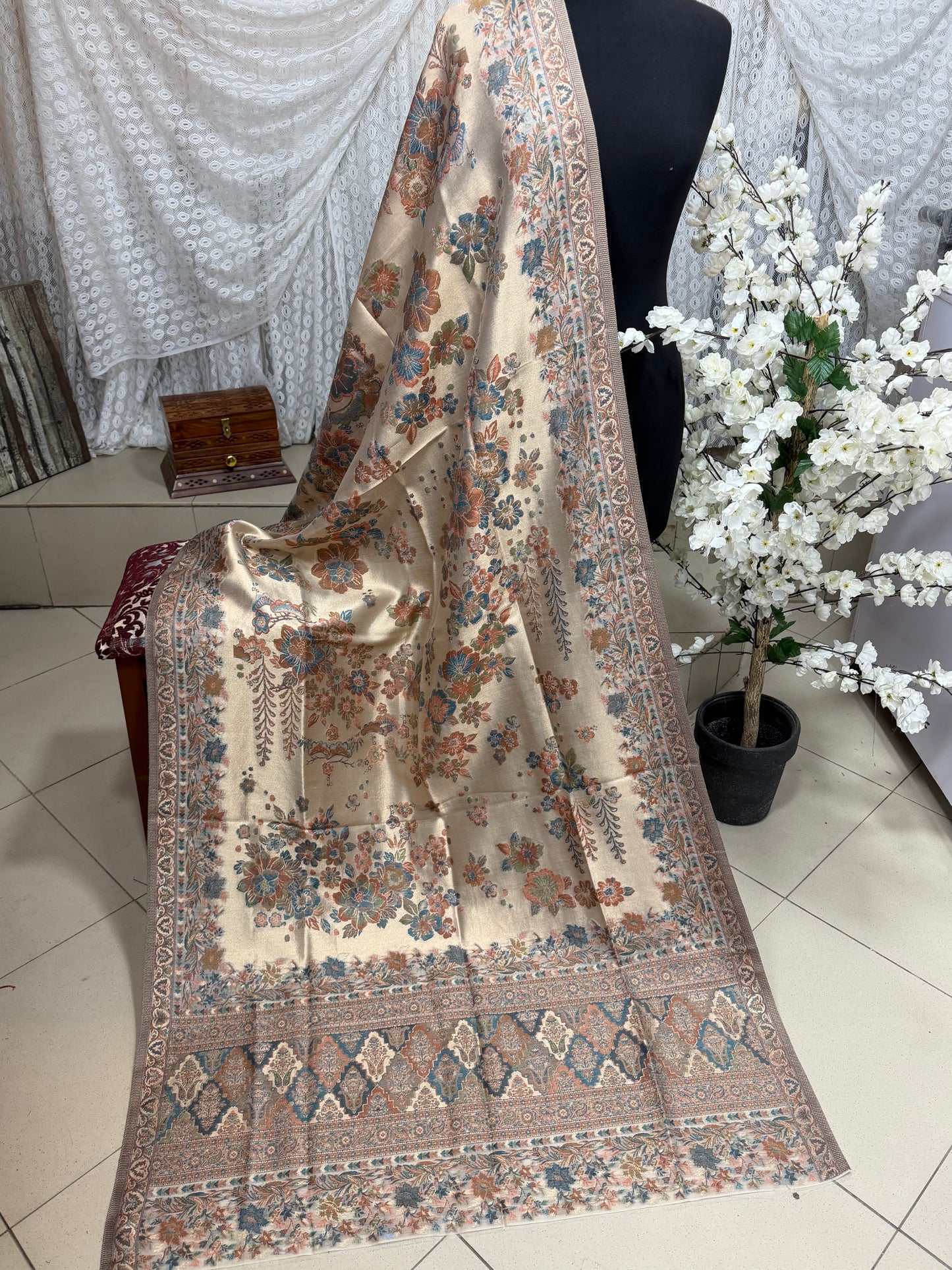 Moonlight Kani Silk Shawl, Wedding Wrap Perfect Gift Made in Kashmir