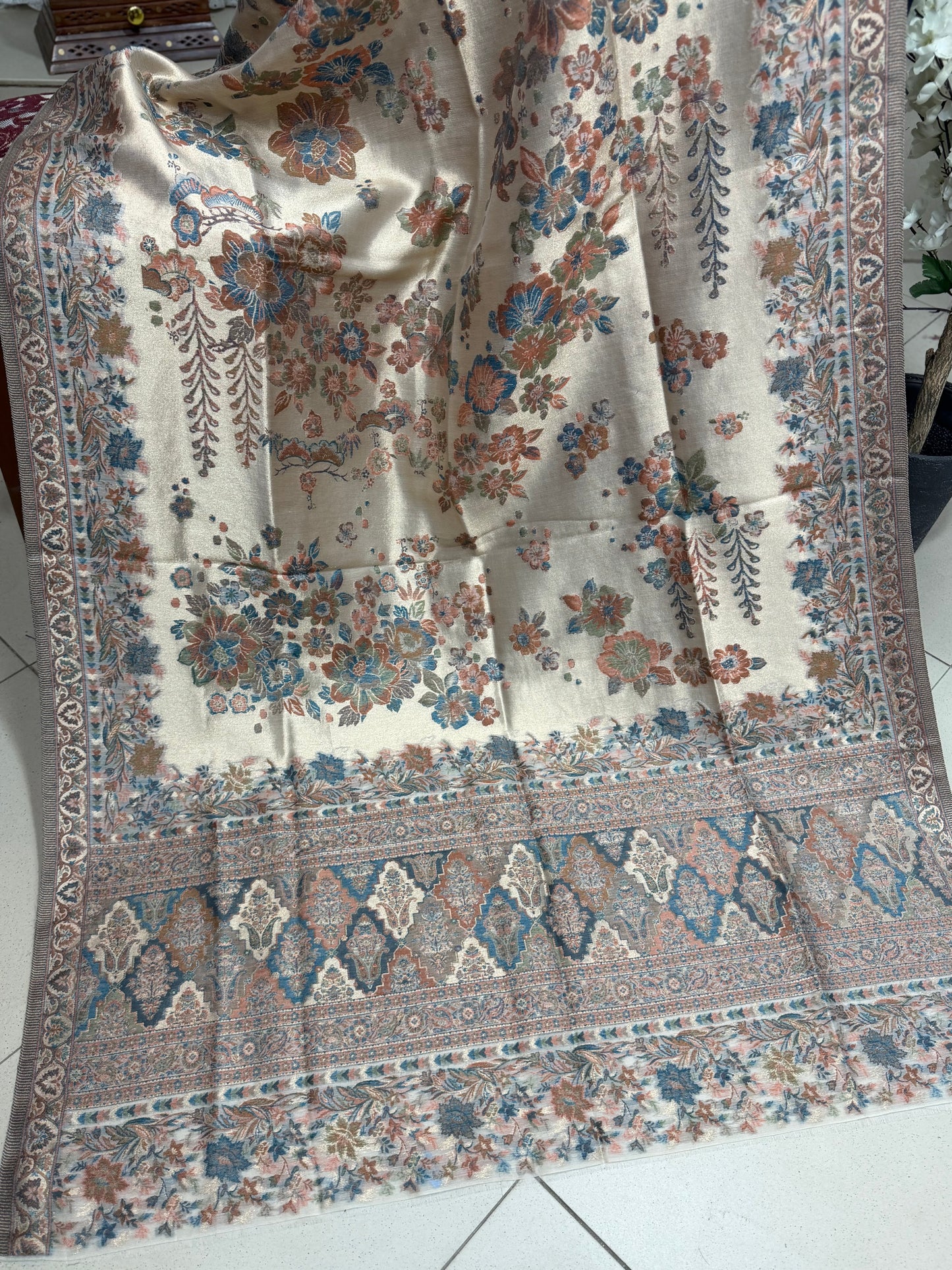 Moonlight Kani Silk Shawl, Wedding Wrap Perfect Gift Made in Kashmir