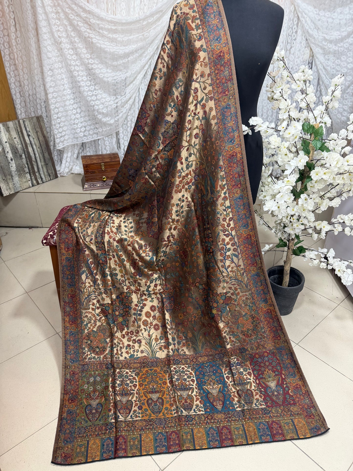 Moonlight Kani Silk Shawl, Wedding Wrap Perfect Gift Made in Kashmir