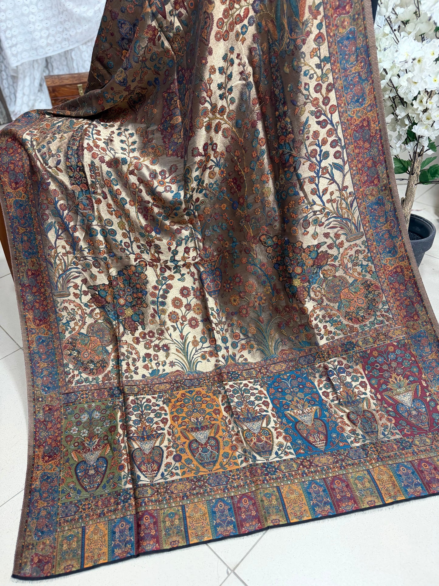 Moonlight Kani Silk Shawl, Wedding Wrap Perfect Gift Made in Kashmir
