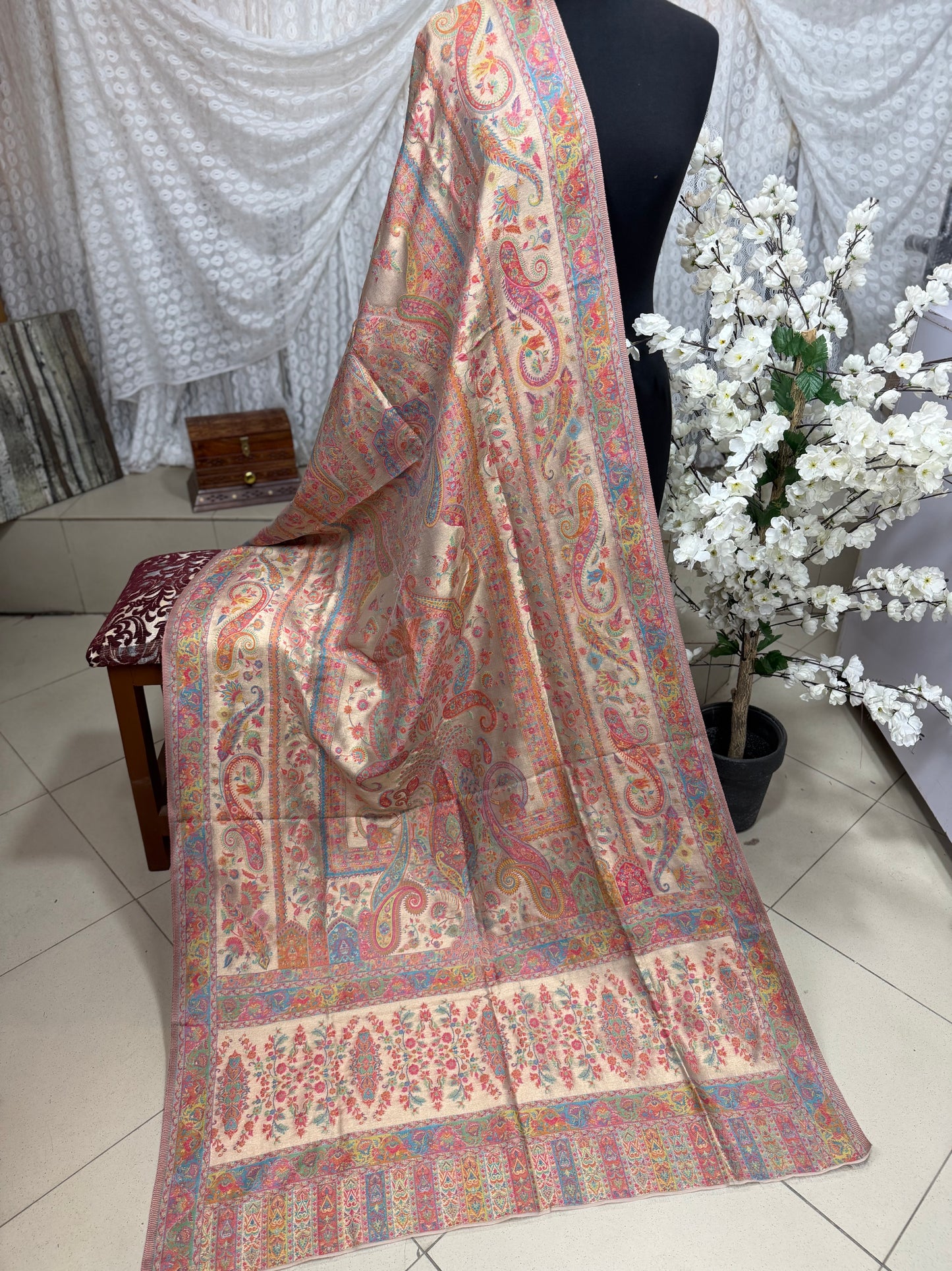 Moonlight Kani Silk Shawl, Wedding Wrap Perfect Gift Made in Kashmir