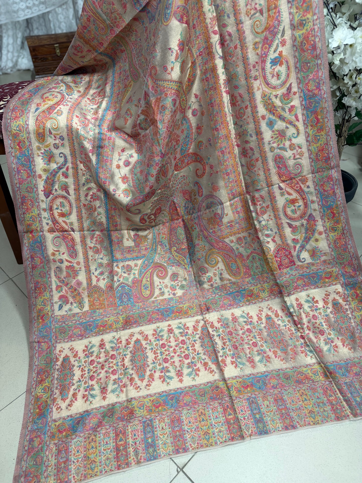 Moonlight Kani Silk Shawl, Wedding Wrap Perfect Gift Made in Kashmir