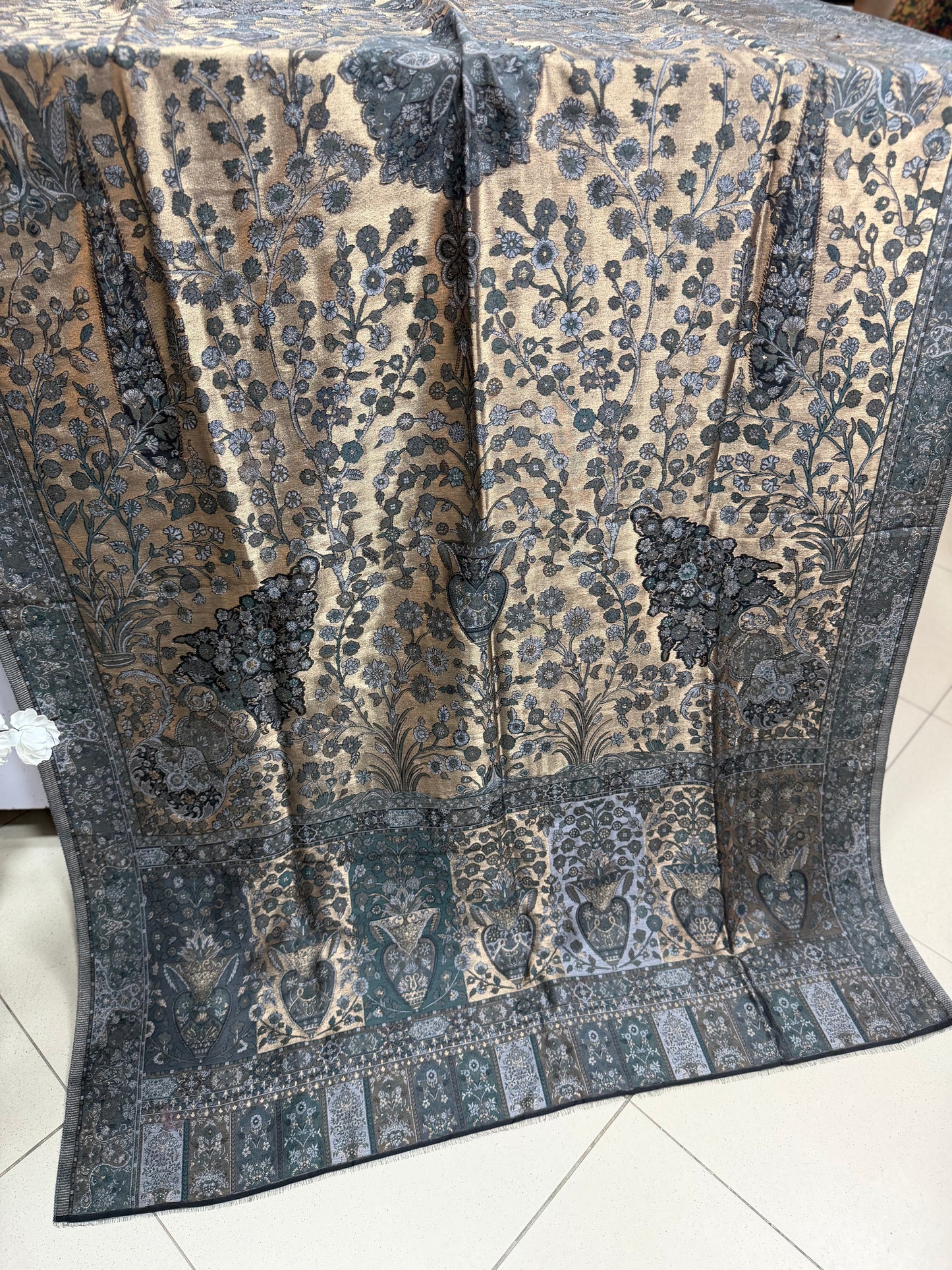 Moonlight Kani Silk Shawl, Wedding Wrap Perfect Gift Made in Kashmir
