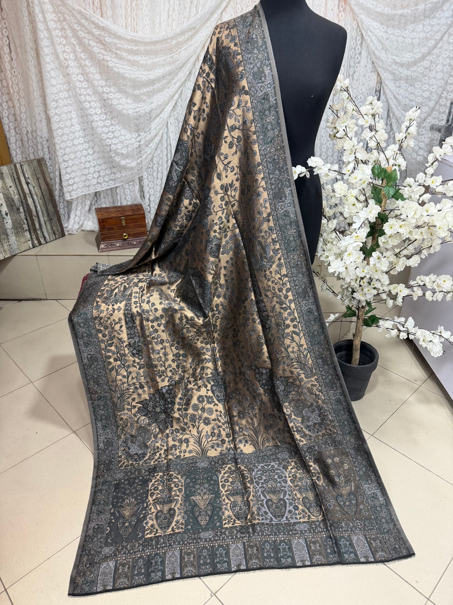 Moonlight Kani Silk Shawl, Wedding Wrap Perfect Gift Made in Kashmir