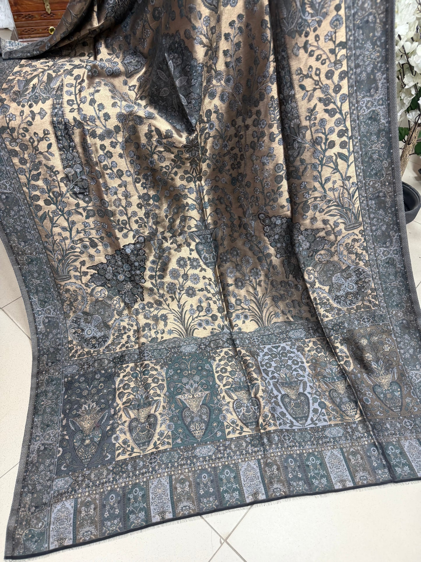 Moonlight Kani Silk Shawl, Wedding Wrap Perfect Gift Made in Kashmir