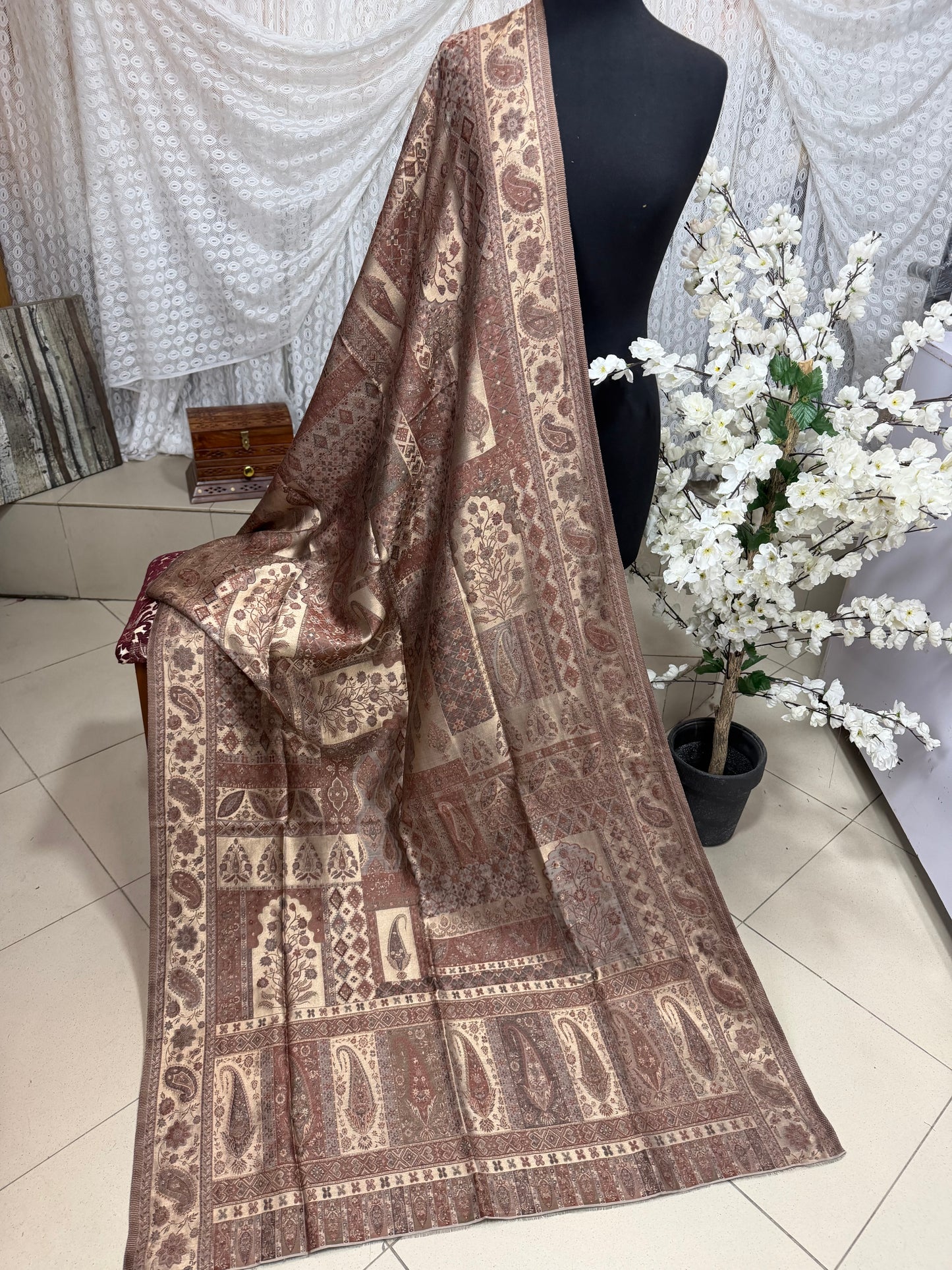 Moonlight Kani Silk Shawl, Wedding Wrap Perfect Gift Made in Kashmir