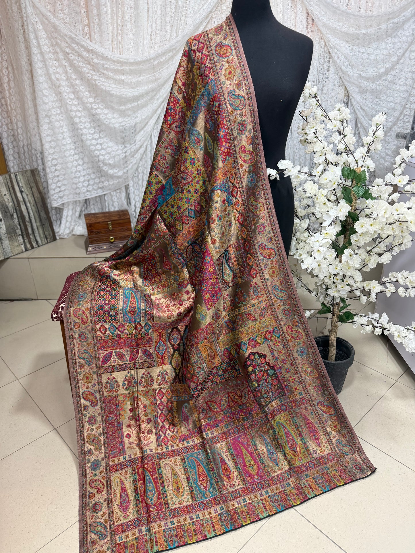 Moonlight Kani Silk Shawl, Wedding Wrap Perfect Gift Made in Kashmir