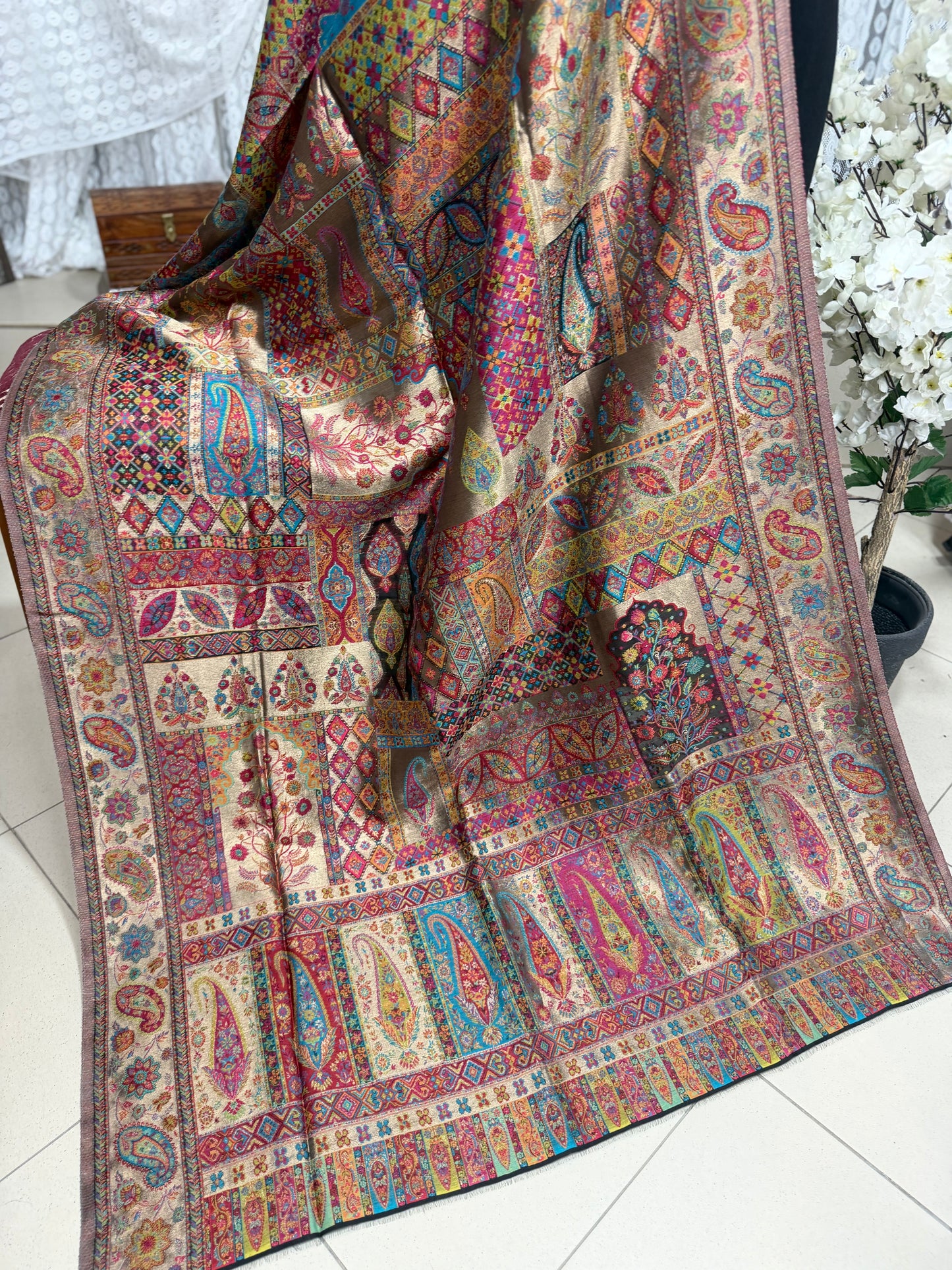 Moonlight Kani Silk Shawl, Wedding Wrap Perfect Gift Made in Kashmir
