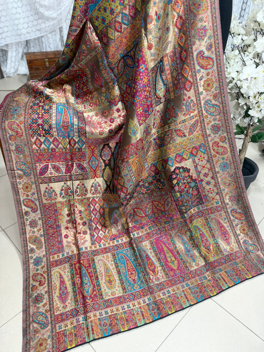Moonlight Kani Silk Shawl, Wedding Wrap Perfect Gift Made in Kashmir