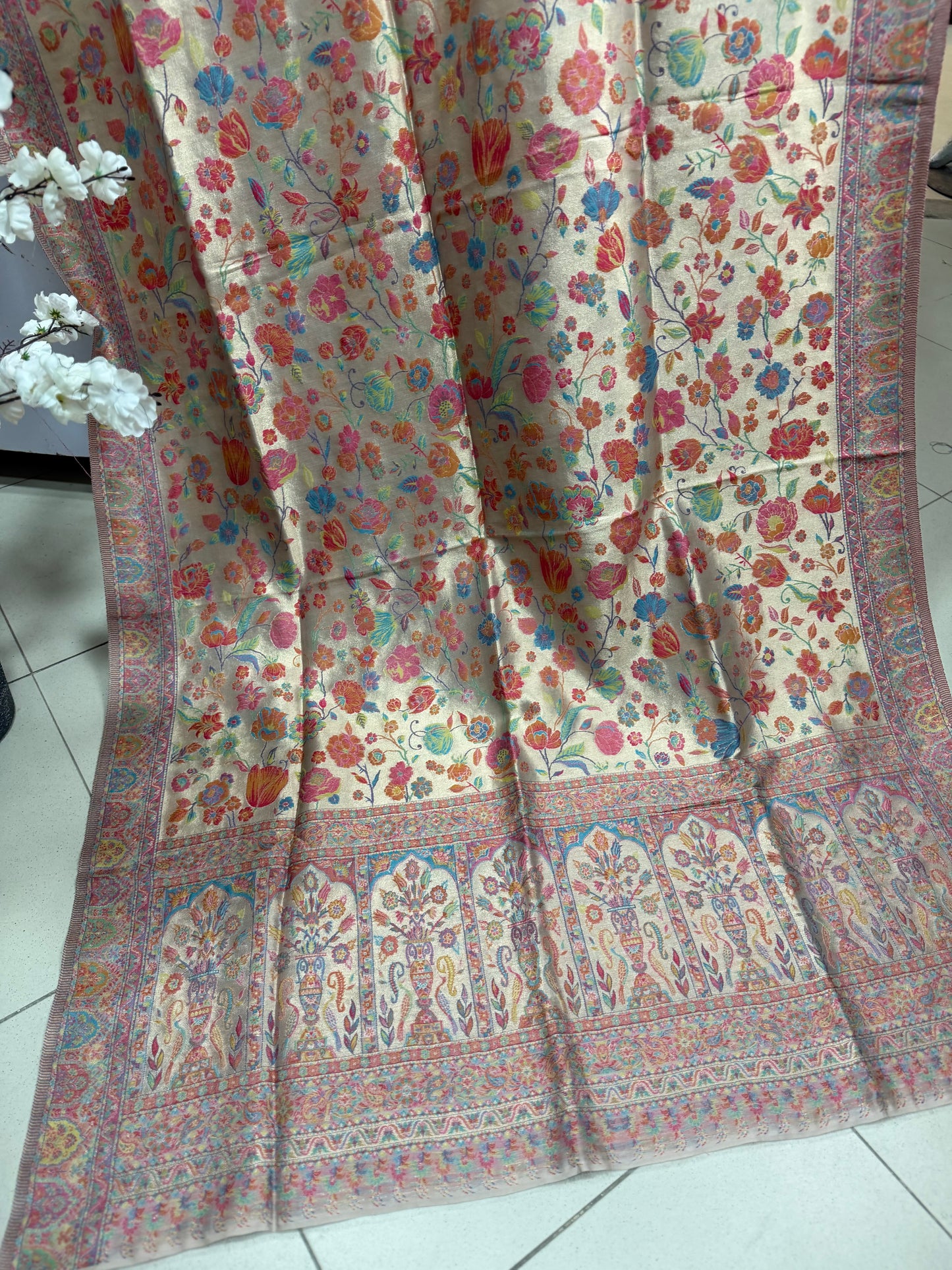 Moonlight Kani Silk Shawl, Wedding Wrap Perfect Gift Made in Kashmir