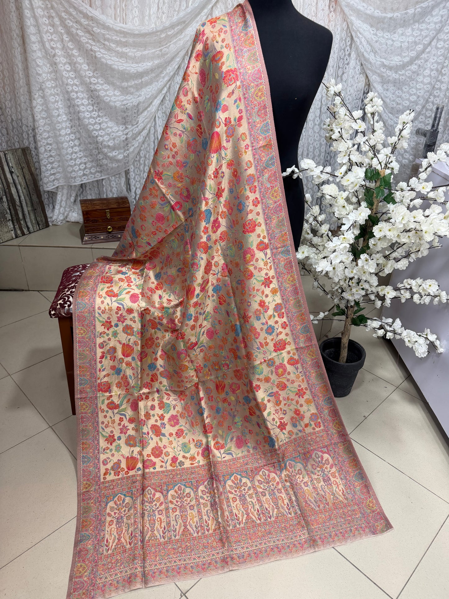 Moonlight Kani Silk Shawl, Wedding Wrap Perfect Gift Made in Kashmir