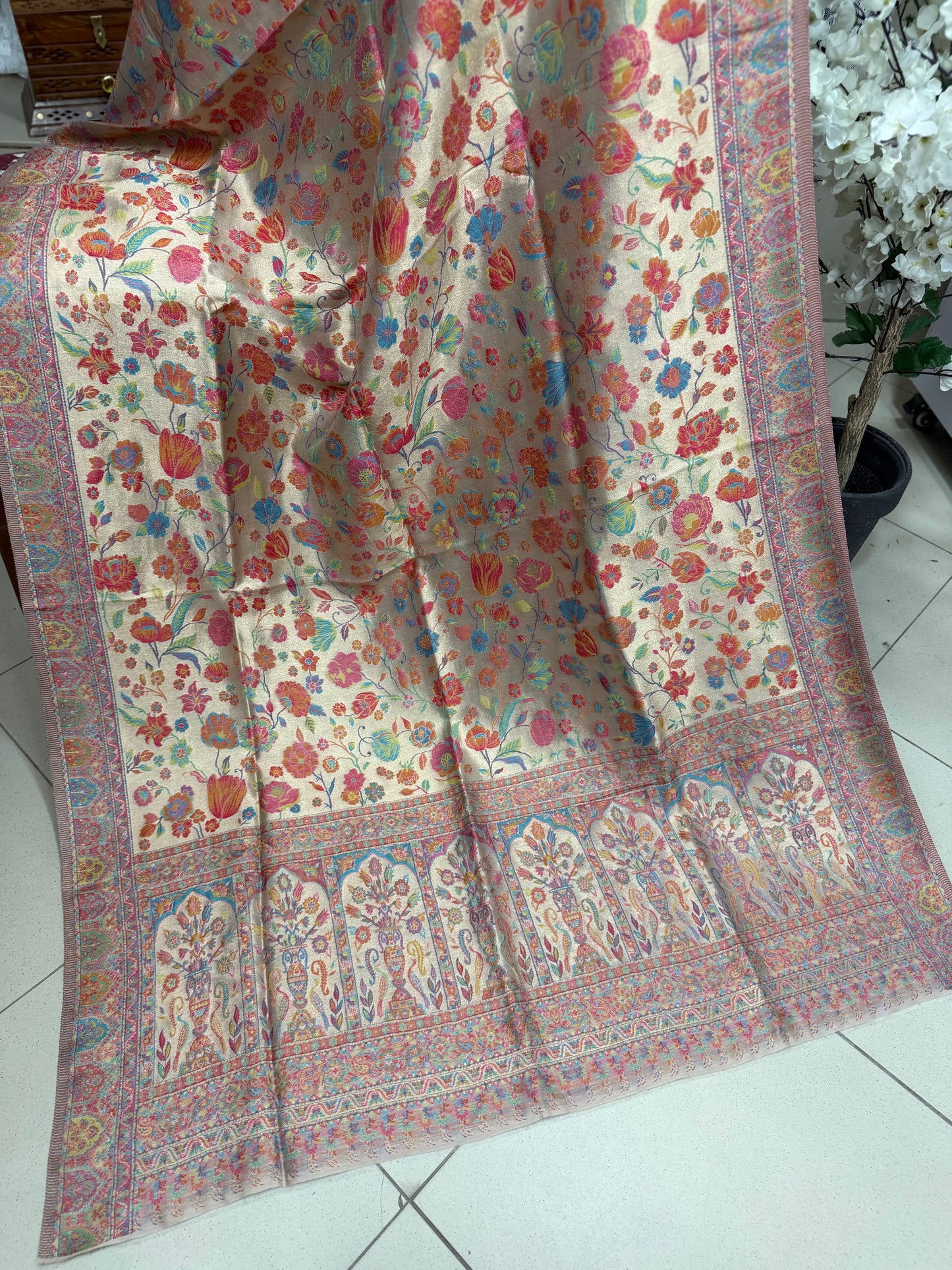 Moonlight Kani Silk Shawl, Wedding Wrap Perfect Gift Made in Kashmir