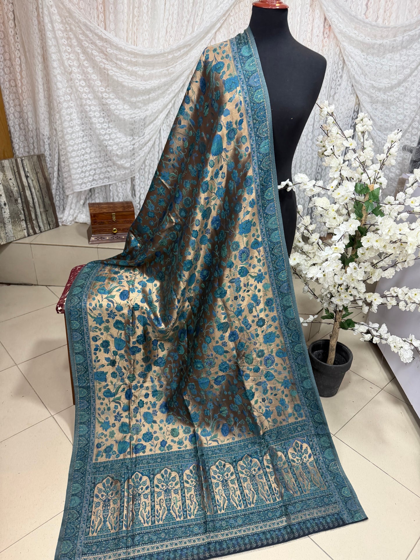 Moonlight Kani Silk Shawl, Wedding Wrap Perfect Gift Made in Kashmir