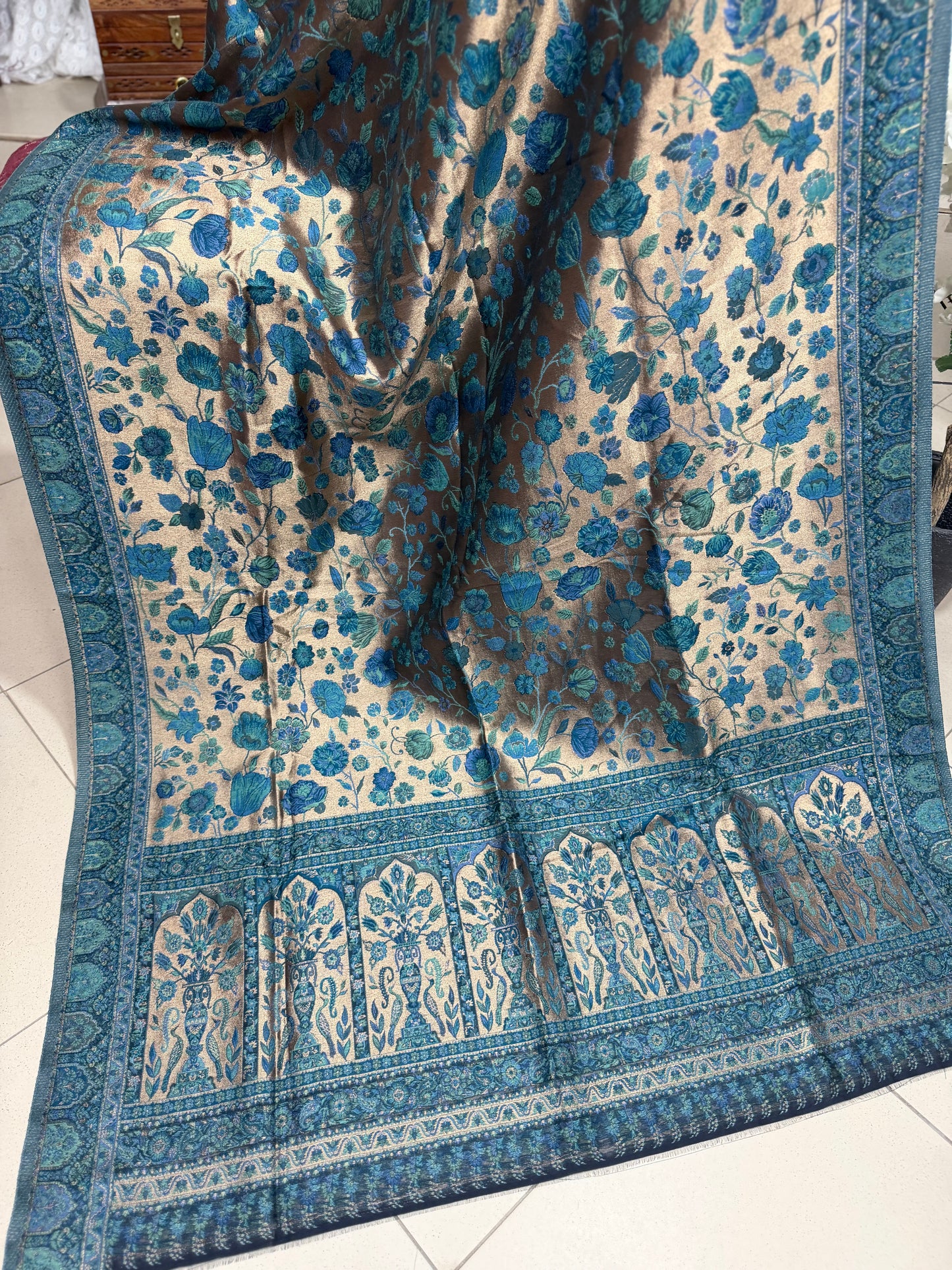 Moonlight Kani Silk Shawl, Wedding Wrap Perfect Gift Made in Kashmir